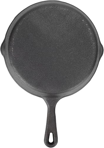 Miniatura 9 de Sartén de hierro fundido, sartén redonda negra, sartén de cocción uniforme con doble salida, sartén de cocción fácil presazonada para parrilla,