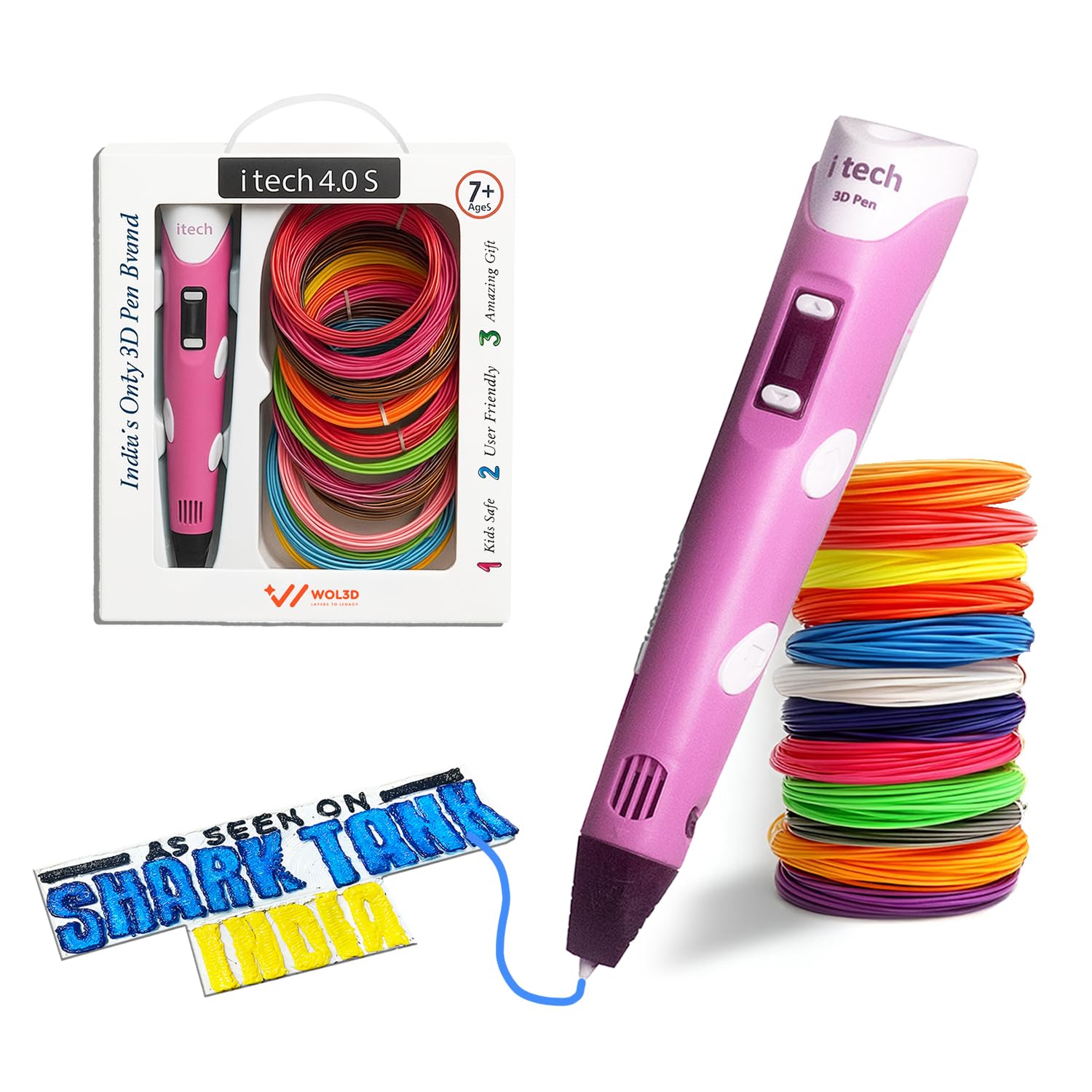 WOL3D I tech (Pink) Magic 3D Pen with (12 in 1) 5M PLA Filaments for 3D Printing with Speed Control, Advanced Temperature Regulation, OLED Display & Ergonomic Design – Compatible.