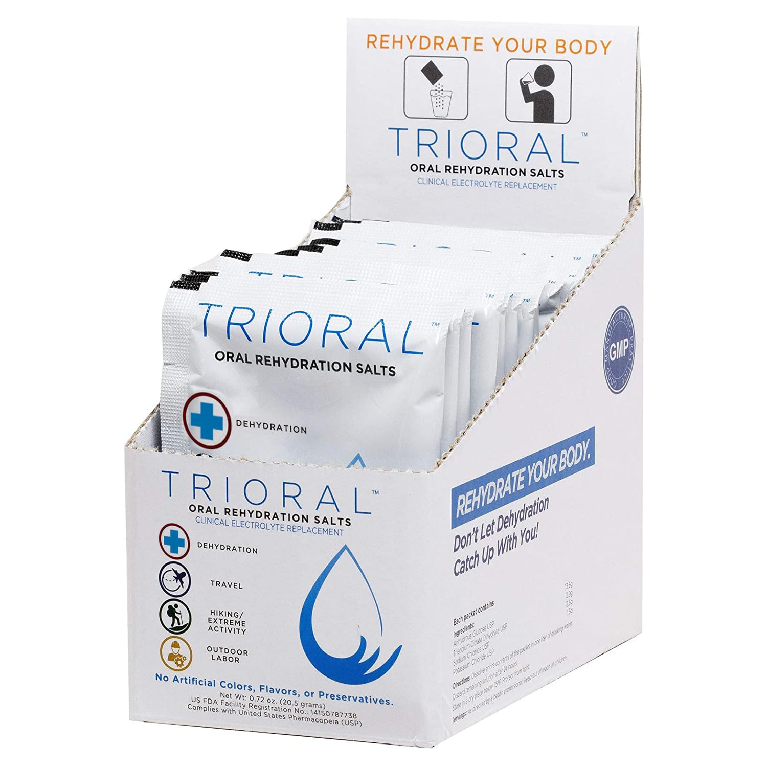 TRIORAL Rehydration Electrolyte Powder - Oral Rehydration Salts - Supports Rehydration from Workouts, Fluid Loss and General Hydration - 15 Drink Mix Packets