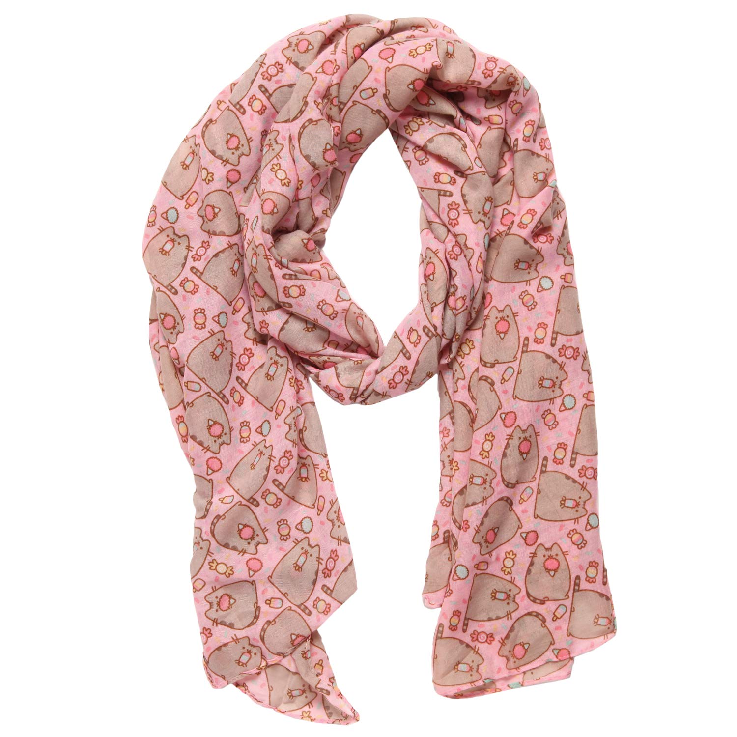 Pusheenthe Cat Tossed Eating Ice Cream Lightweight Polyester Women's Scarf, Pink, One Size