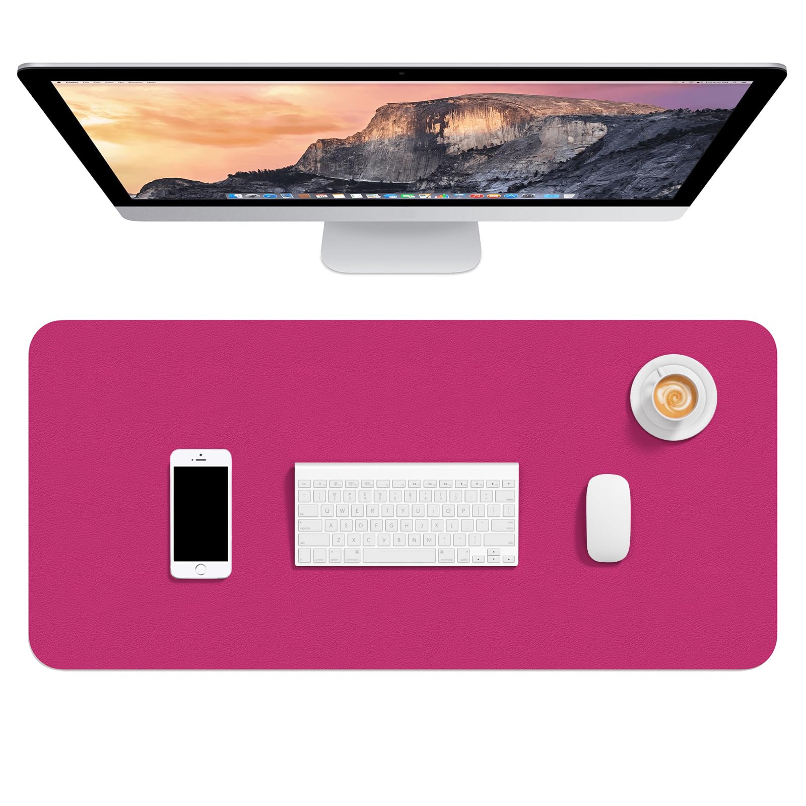 Hsurbtra Desk Pad, 30" x 14" PU Leather Desk Mat, XL Extended Mouse Pad, Waterproof Desktop Blotter Protector, Non-Slip Ultra Thin Large Laptop Keyboard Writing Mat for Office Home, Bright Rose — image 1