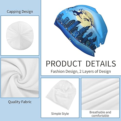 Miniatura 3 de Oupoiey Christmas Pattern Beanie Hat Warm Skull Cap Adult Knitted Hat Baggy Slouchy Chemo Cap for Women Men