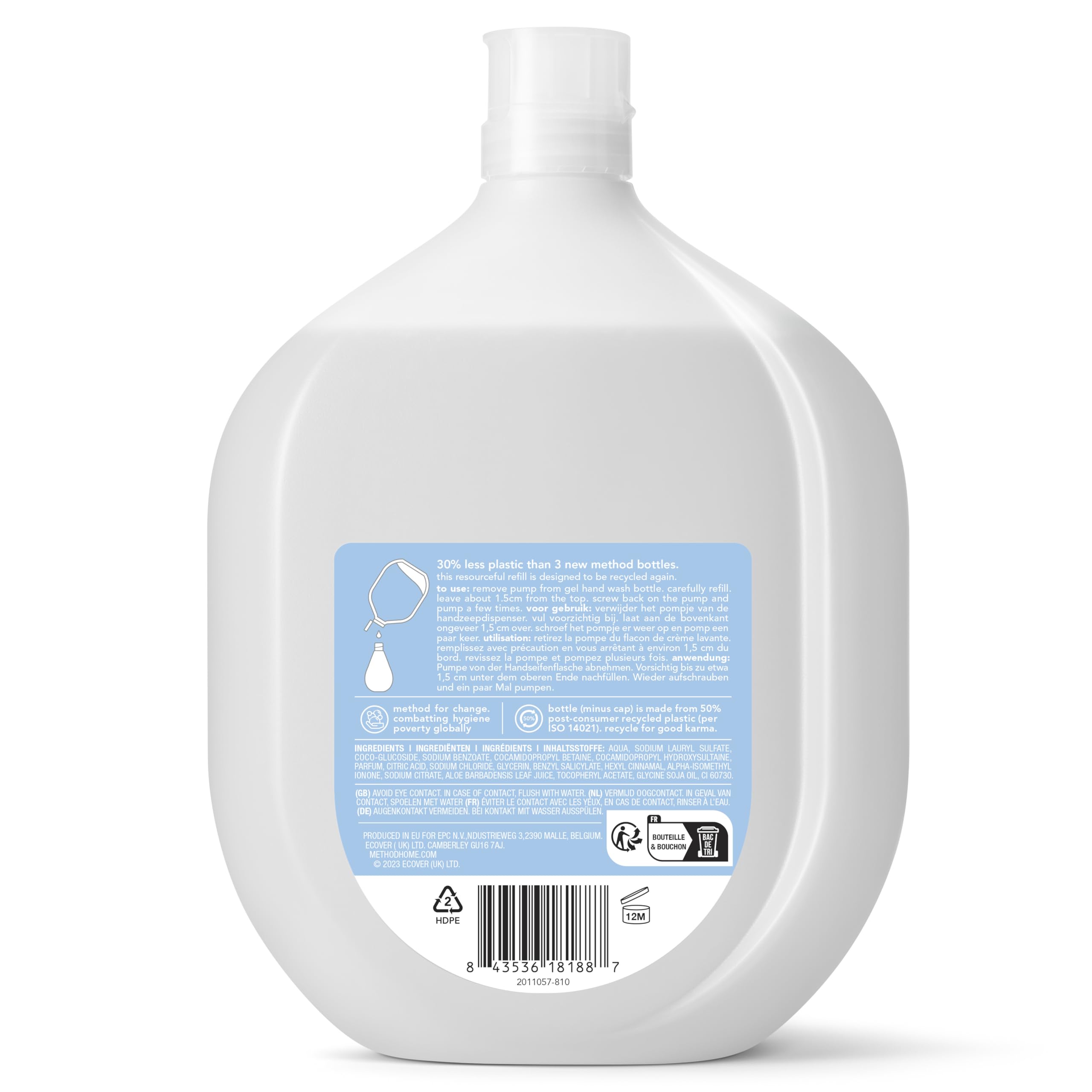 Method Hand Wash Refill, Hand Soap, for Gentle Hand Cleansing Fresh Sweet Water Scent, Pack of 1, 1 x 1L, Clear, 1 ml (Pack of 1) - Image 2
