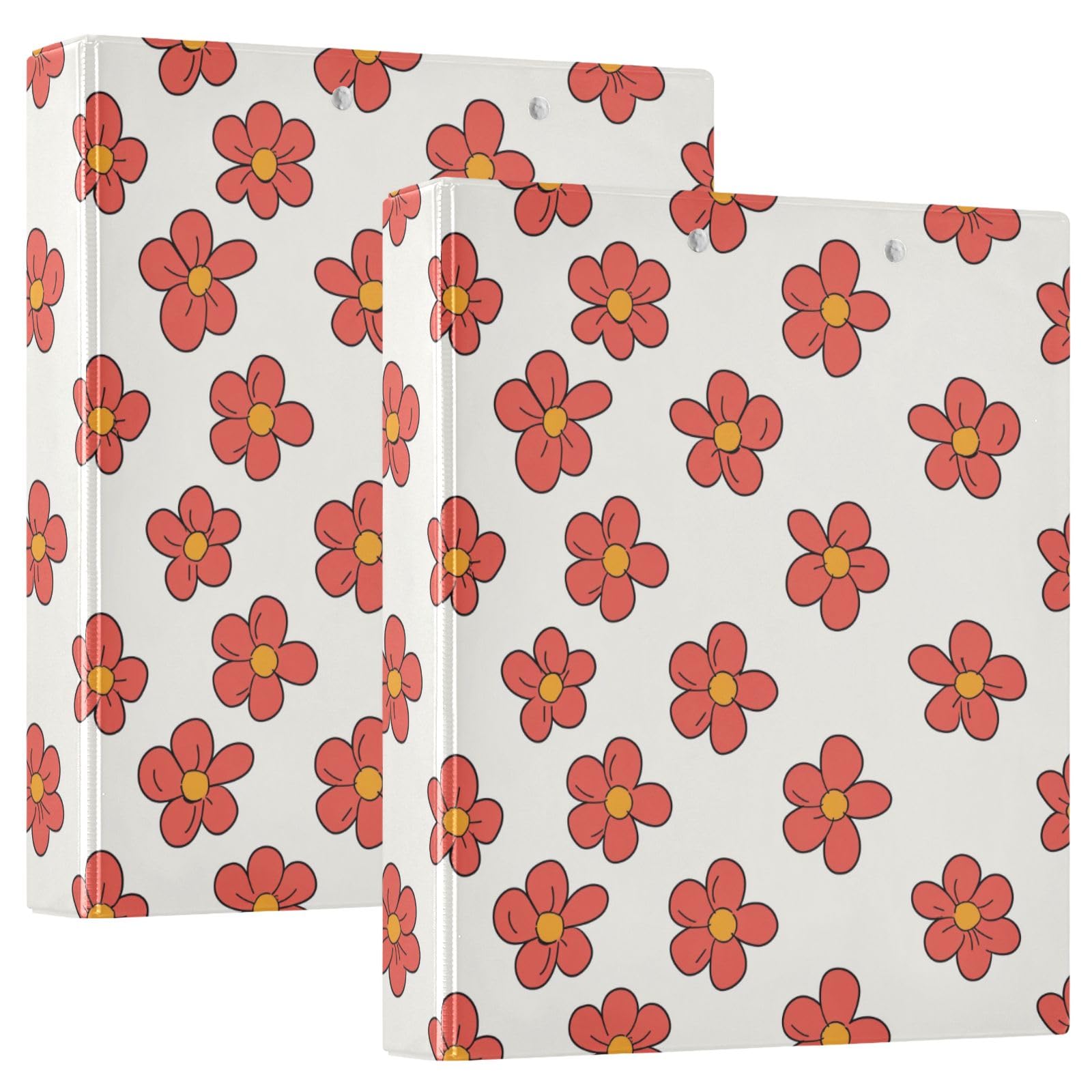 Raccoglitore a 3 anelli con motivo floreale rosso, piccolo, rotondo, da 3,8 cm, contiene 200 fogli con 3 tasche interne in PVC trasparente, per scuola e ufficio