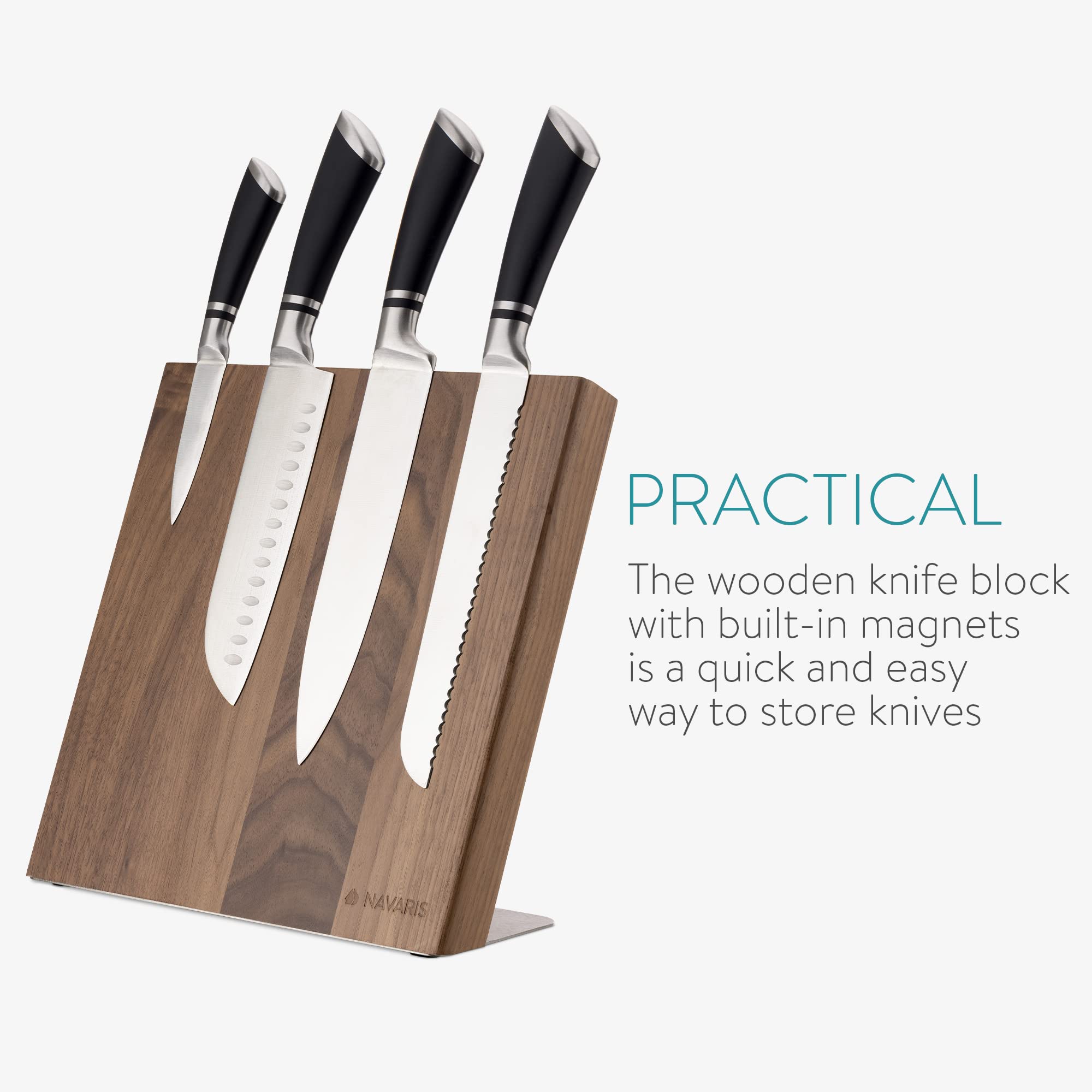 Navaris Porta Coltelli da Cucina Magnetico - Ceppo Portacoltelli Universale 27,7x27,5cm Tavoletta Magnetica Salvaspazio Utensili - Legno Noce Marrone