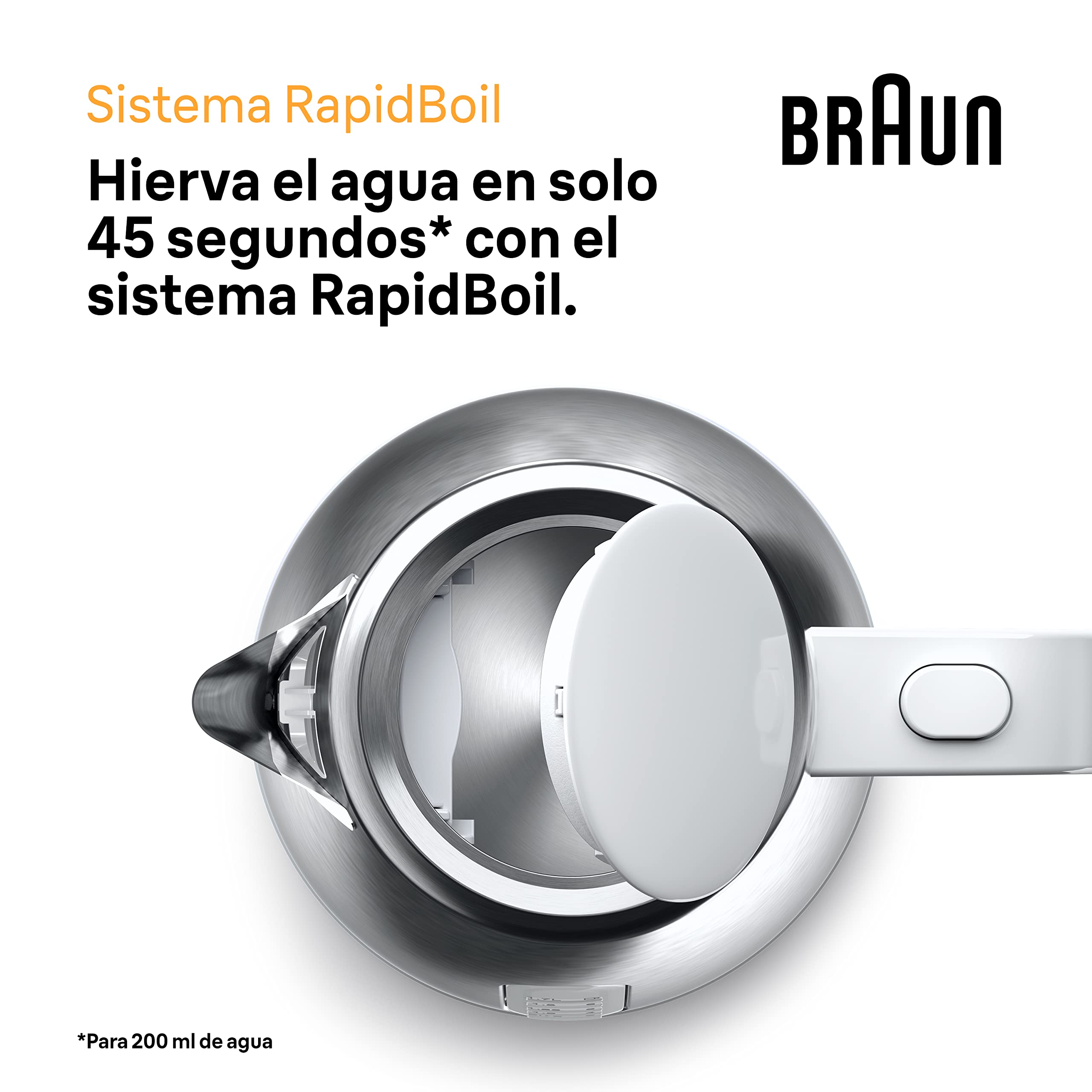 Braun PurShine Hervidor Eléctrico, Base Giratoria 360°, Indicador de Nivel de Agua, Almacenamiento para el Cable, Función de Apagado Automático, Capacidad de 1,7L, WK1500WH, 2200W, Blanco
