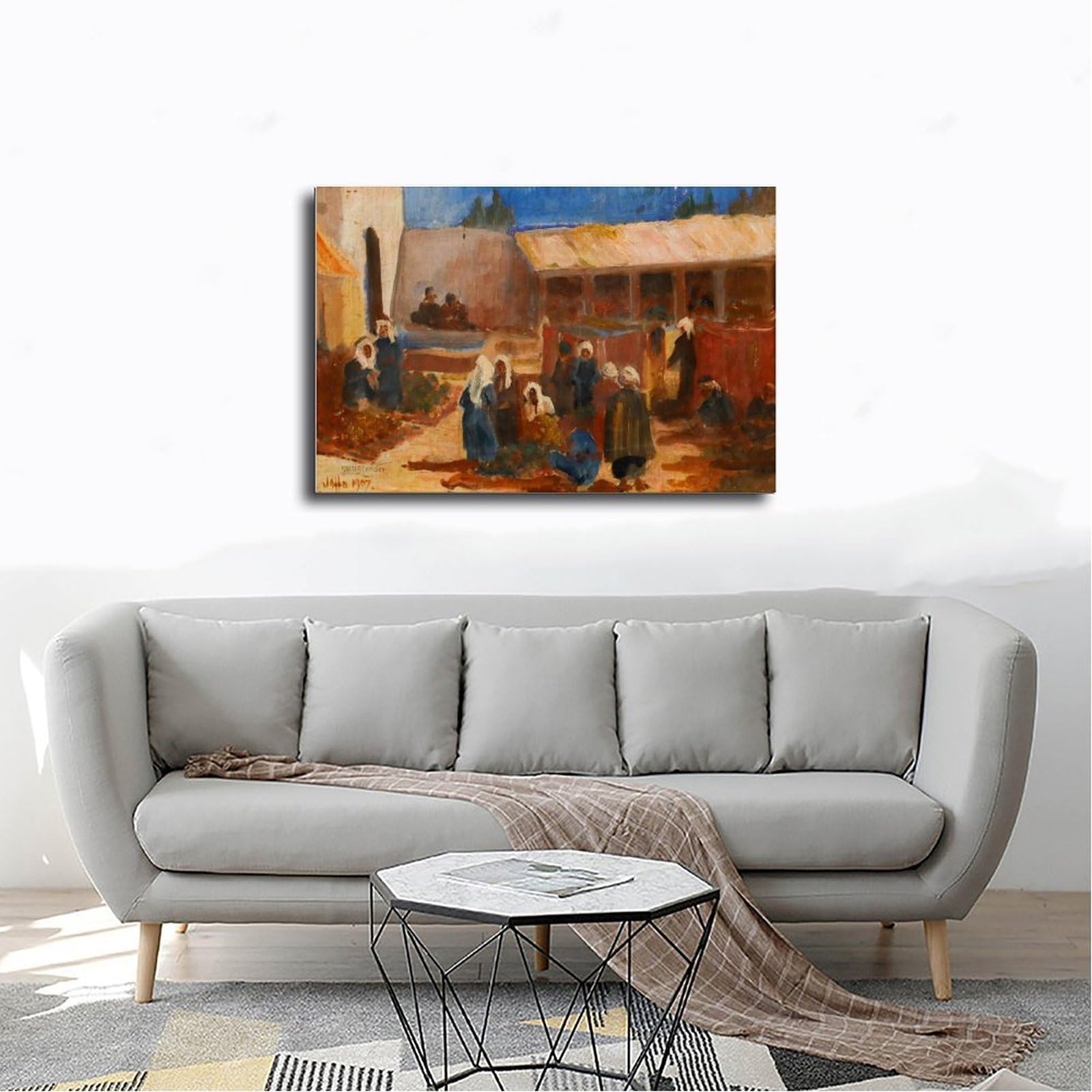 ANFOTCM Walter Cooksey_ Obraz olejny w stylu vintage, scena targowa Jaffa, oprawiona antyczna grafika plakat druk dekoracyjny obraz na płótnie sztuka ścienna salon plakaty sypialnia obraz 24 x 36 cali