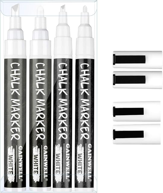 GAINWELL White Liquid Chalk Markers 3mm and 6mm Nibs - Use on Chalkboard, Whiteboard, Glass - 4 Pack - Water Based Wet Wipe Erasable Pen