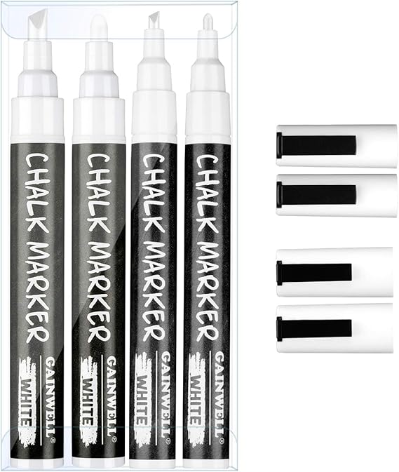 GAINWELL White Liquid Chalk Markers 3mm and 6mm Nibs Use on