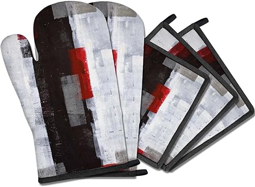 MCALK Juego de 5 guantes de horno geométricos grises y soportes para ollas, guantes de horno grises y almohadillas calientes para cocina de cocina, disponible en Yaxa Colombia