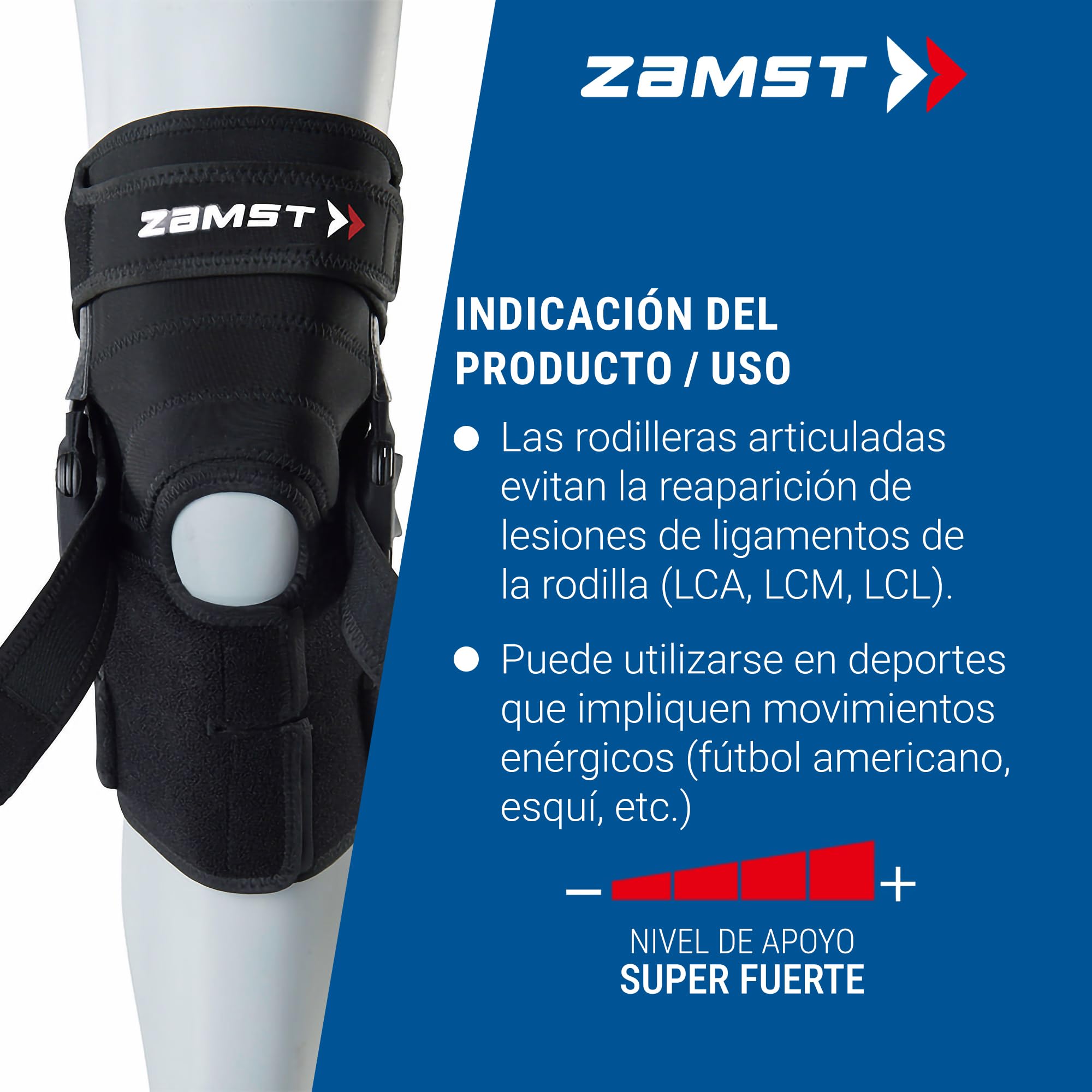 Zamst ZK-X Rodillera Deportiva - Rodillera de Compresión Extrafuerte para Hombres y Mujeres con Bisagras de Metal, para Esguinces de Ligamentos Moderados a Severos de LCA, LCM y LCL - S