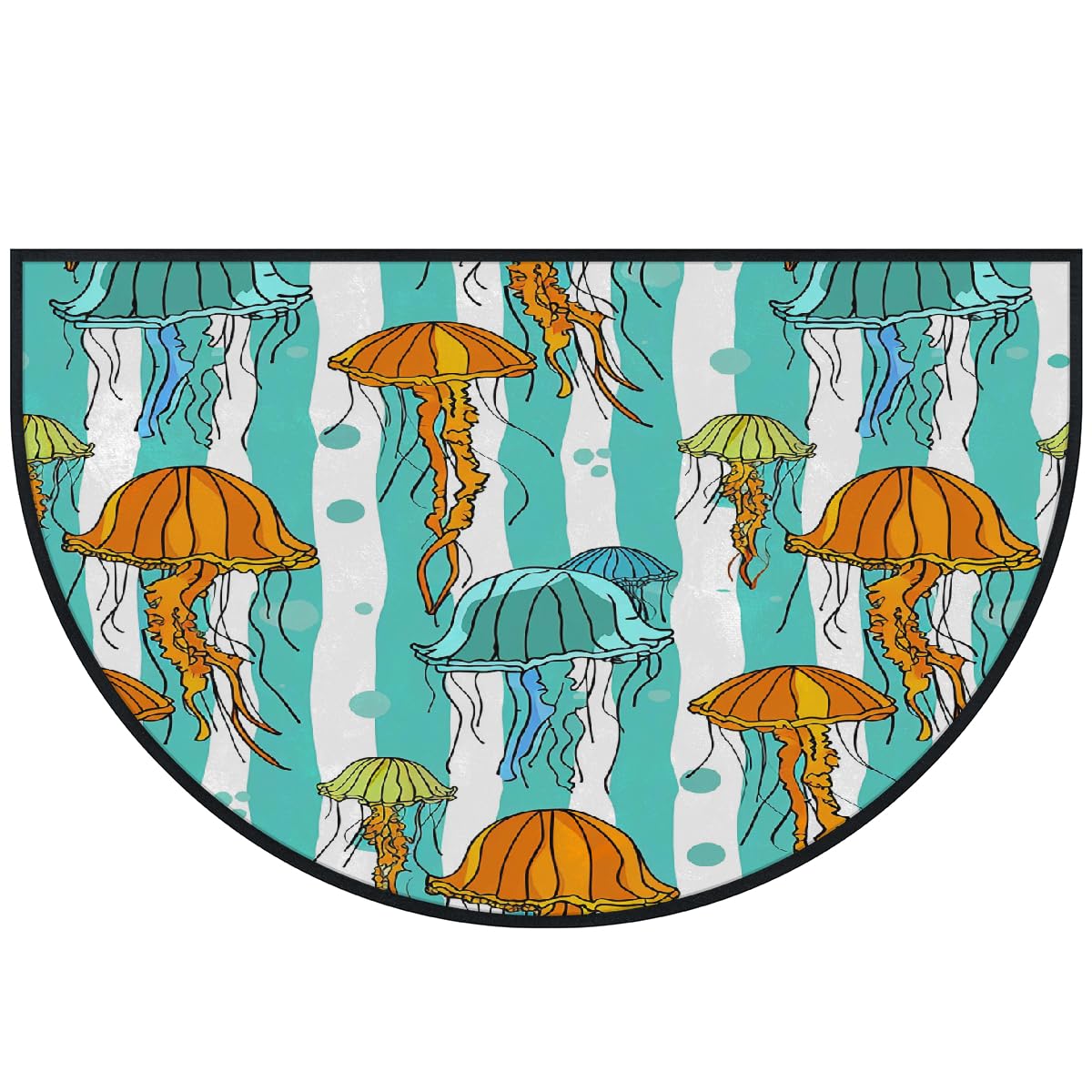Mexpekil Jellyfish Paillasson demi-lune pour intérieur et extérieur - Lavable - Absorbant la saleté - Demi-rond - 100 x 160 cm
