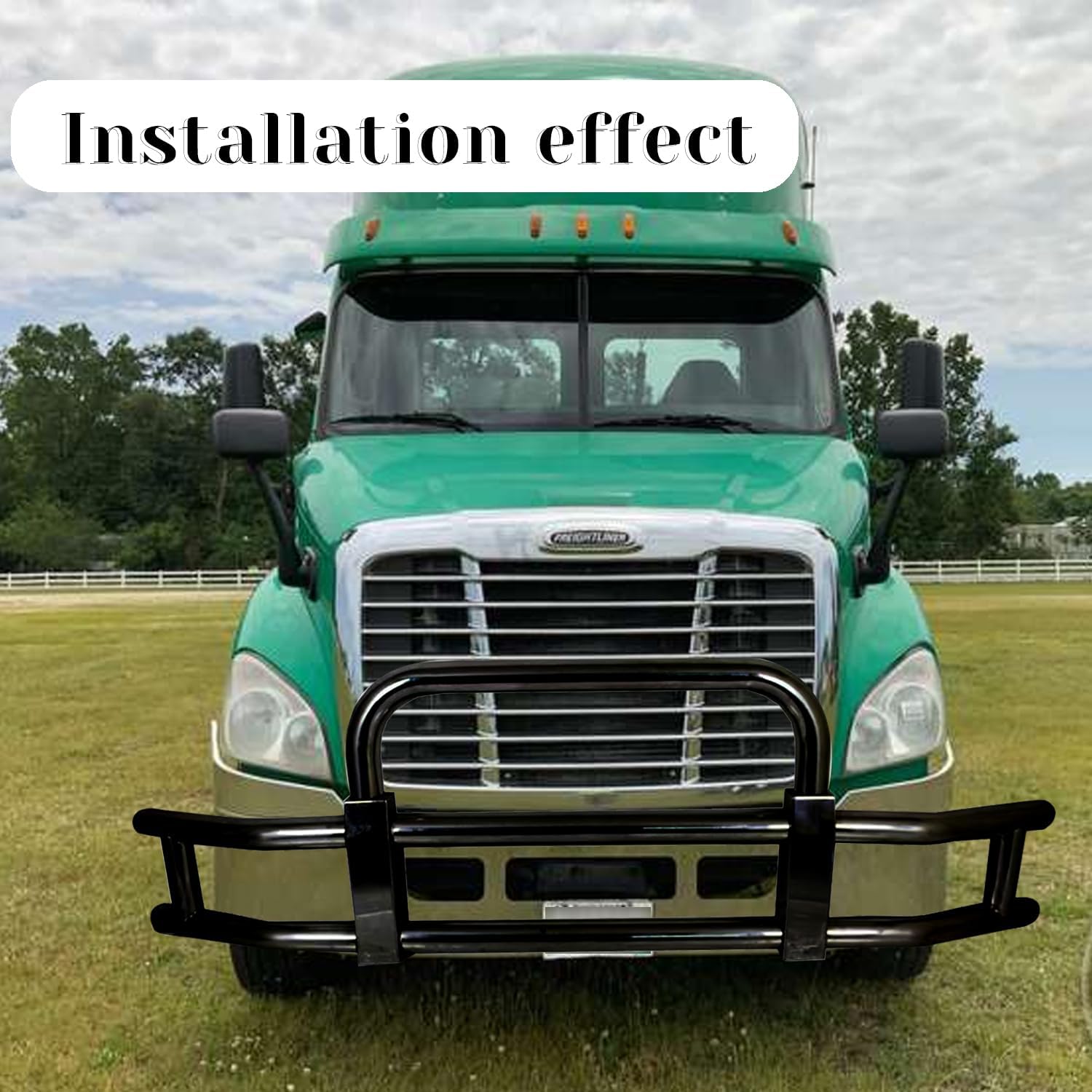 Deer Guard Compatible with Freightliner Cascadia 2008-2017, Deer Bumper Guard w/Bracket Premium Iron Large Front Deer Guard Bumper (Style 2), Black