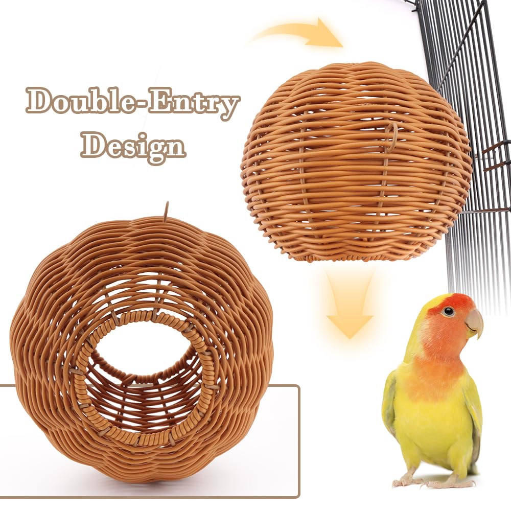 VTurboWay Rattan Vogelnest Kaufest Nest Haus Papagei Eier Lege- und Brutnest für Vogel Papagei Nymphensittich Wellensittich Finken Kanarienvogel (Doppeleingang)