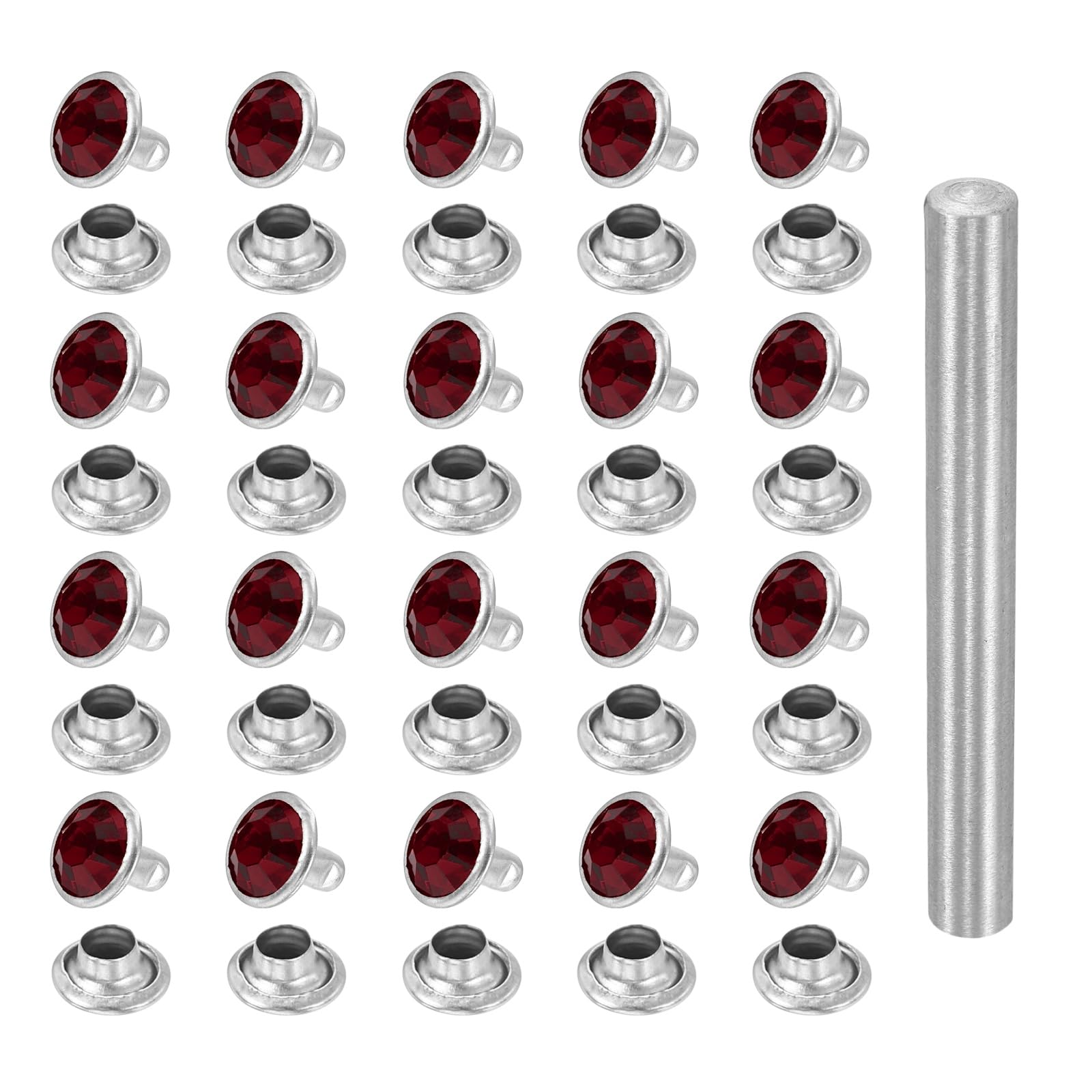 sourcing map 100pcs Crystal Rivets 8mm Rhinestone Rapid Stud Rivets with Steel Installation Tool for Clothing Leather Fabric Arts Crafts Decoration Leathercraft DIY, Silver Purple