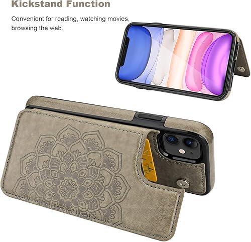 Miniatura 5 de Vaburs Funda compatible con iPhone 11 con tarjetero y diseño de mandala en relieve, piel sintética de alta calidad, doble botones magnéticos, a