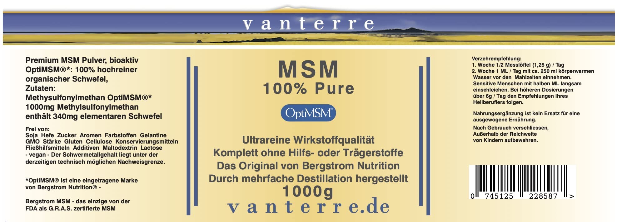 v a n t e r r e - Balchem OptiMSM™* Das reinste, sicherste und qualitativ beständigste MSM der Welt - 1000g Pure OptiMSM®