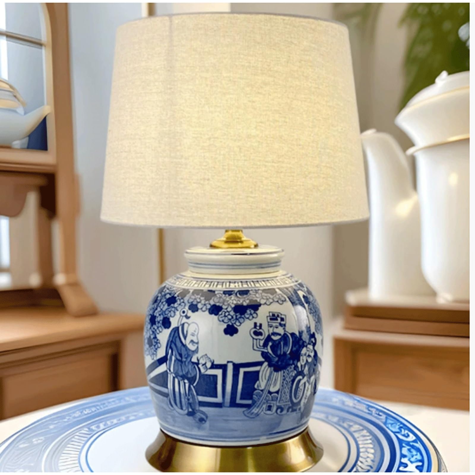 Ceramiczna lampa stołowa, lampka nocna, abażur z tkaniny, nowoczesna lampka nocna do sypialni, salonu, herbaciarni lampa biurkowa(kolor3)