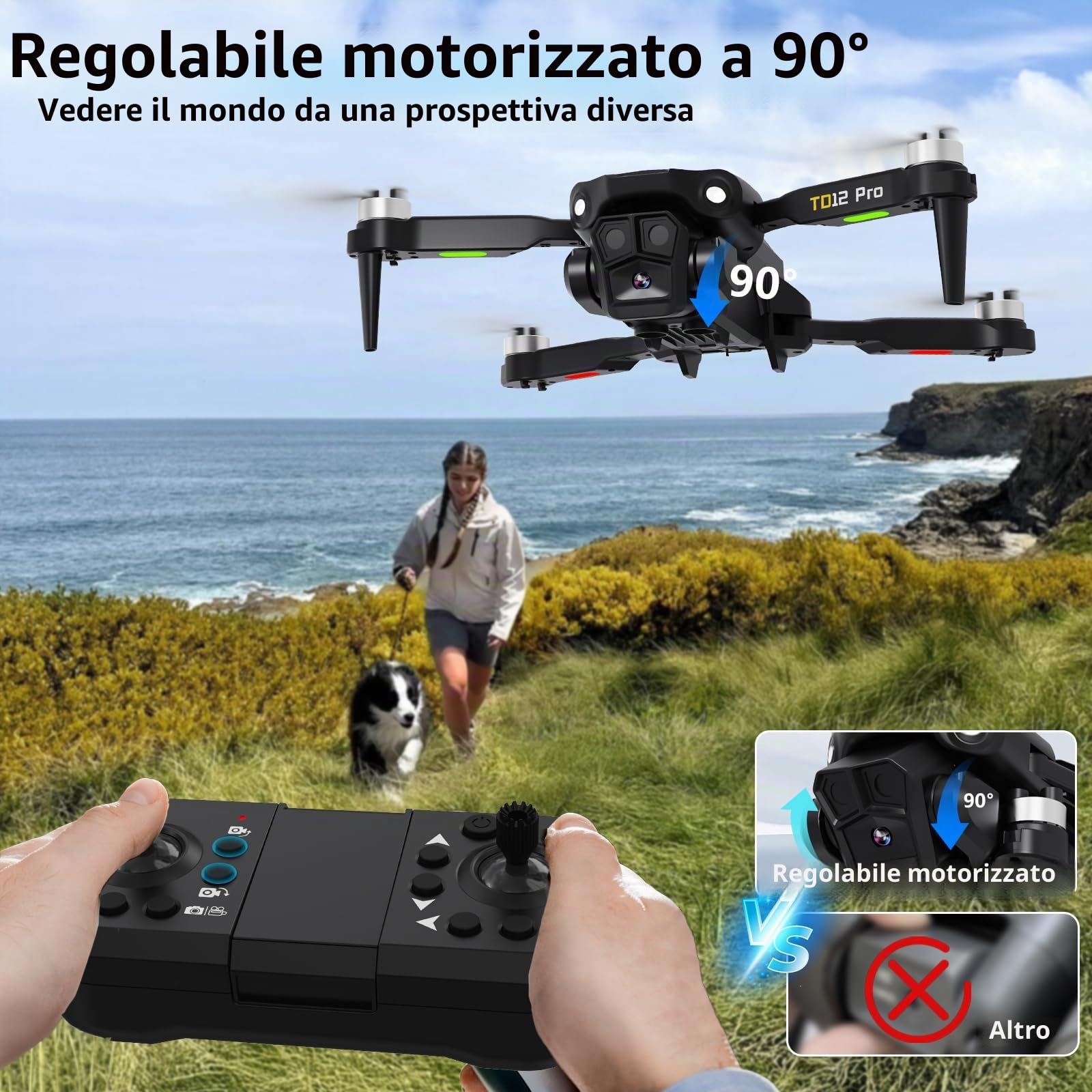 Toladrone TD12PRO Mini Drone con Fotocamera per Principianti, Droni Pieghevole per Adulti Motore Brushless 3 Modalità di Velocità Posizionamento Ottico RC Quadcopter con Custodia da Trasporto