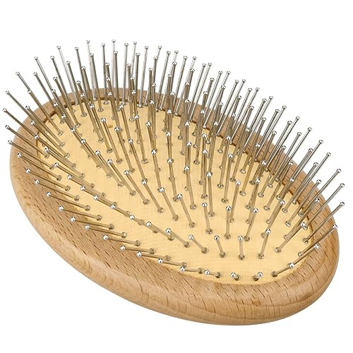 Cepillo para el pelo, cerdas de madera, cepillo de masaje para el cuero cabelludo, de bambú, portátil, de madera, antiestático, con cojín de aire,