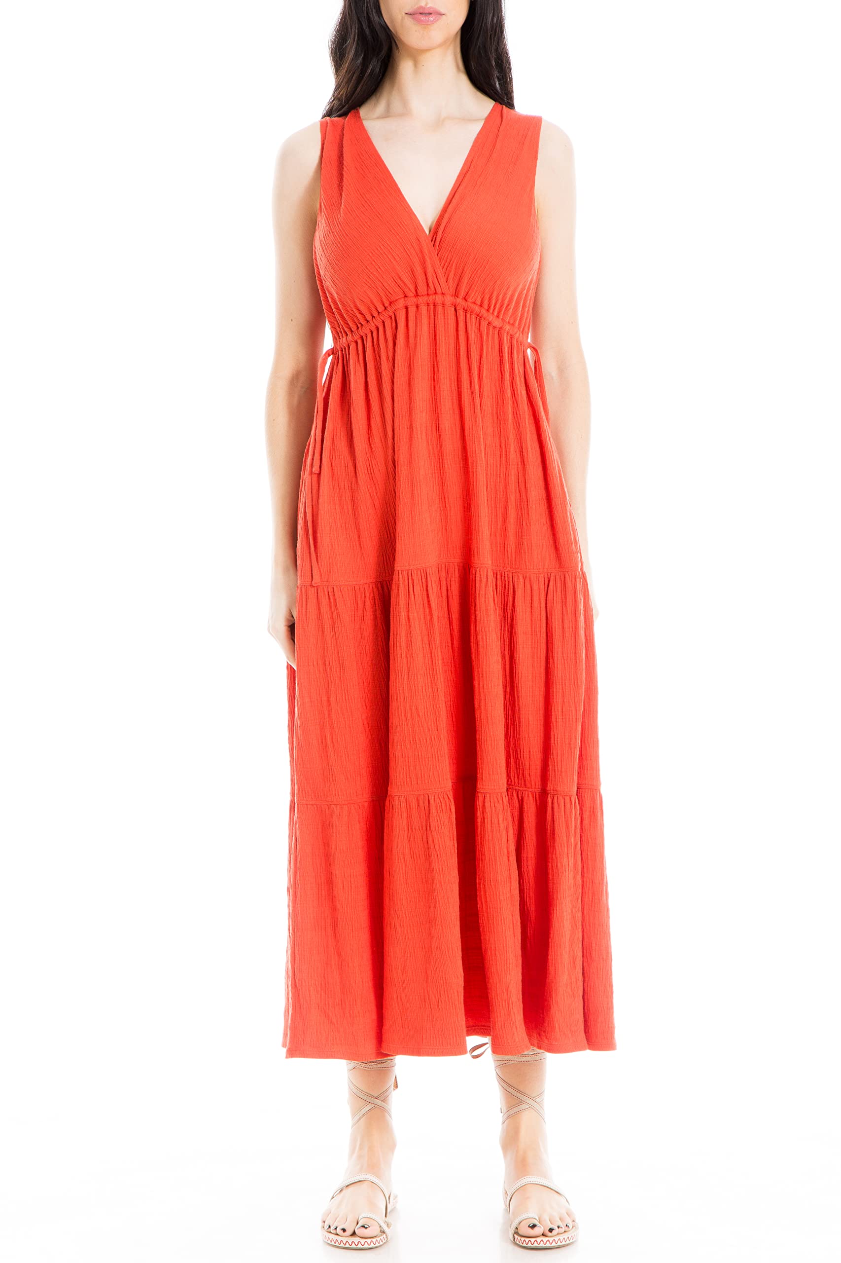 Max StudioWomen's Sleeveless V Neck Maxi Tiered Dress