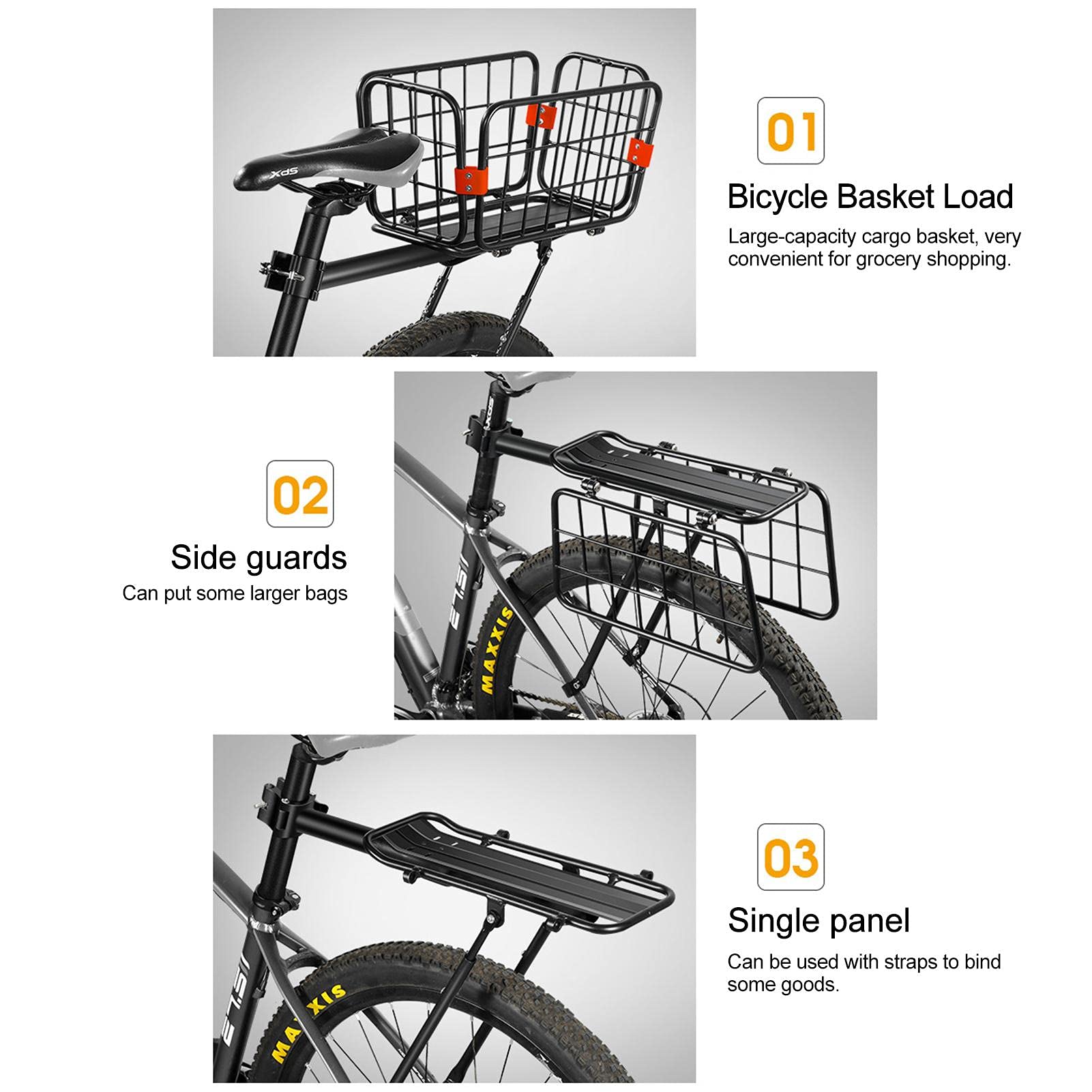 Aluminiowy bagażnik rowerowy 2 w 1, regulowany bagażnik rowerowy | i tylny kosz bagażowy, obciążenie 55 kg