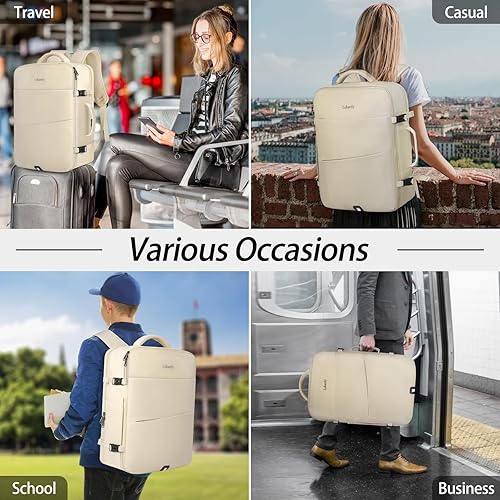 Miniatura 7 de Lubardy Mochila de viaje para laptop, 40L, aprobada para vuelo, mochila de mano para hombres y mujeres, Beige (mochila con 3 cubos de embalaje),