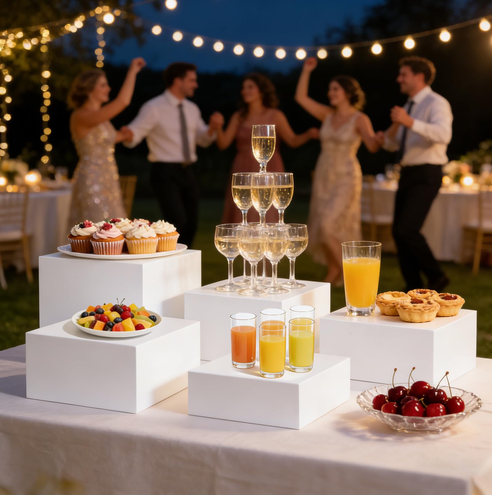 6 zoccoli in acrilico per alimenti, supporto bianco per dessert per buffet, torre per cupcake, alzata per torte, spettacoli di gioielli, eventi di catering (20,3 cm + 19,1 cm + 17,8 cm + 17,3