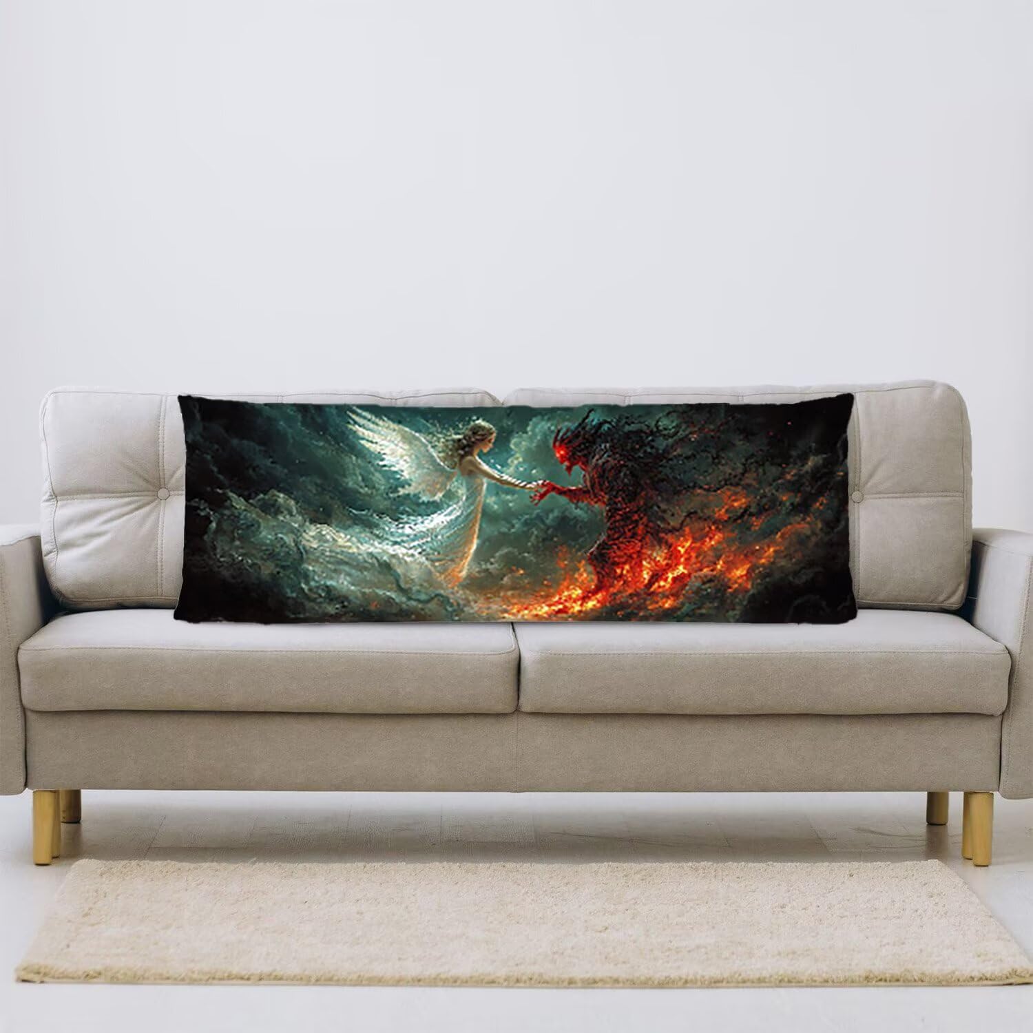 Długa poduszka do spania na biodrze 60 x 180 cm Anioł Demon Poduszka na ciało, Ciąża i macierzyństwo Poduszki Aksamitne Poszewki na poduszki Poszewka na poduszkę Dekoracja Sofa Łóżko i Relaks s-193