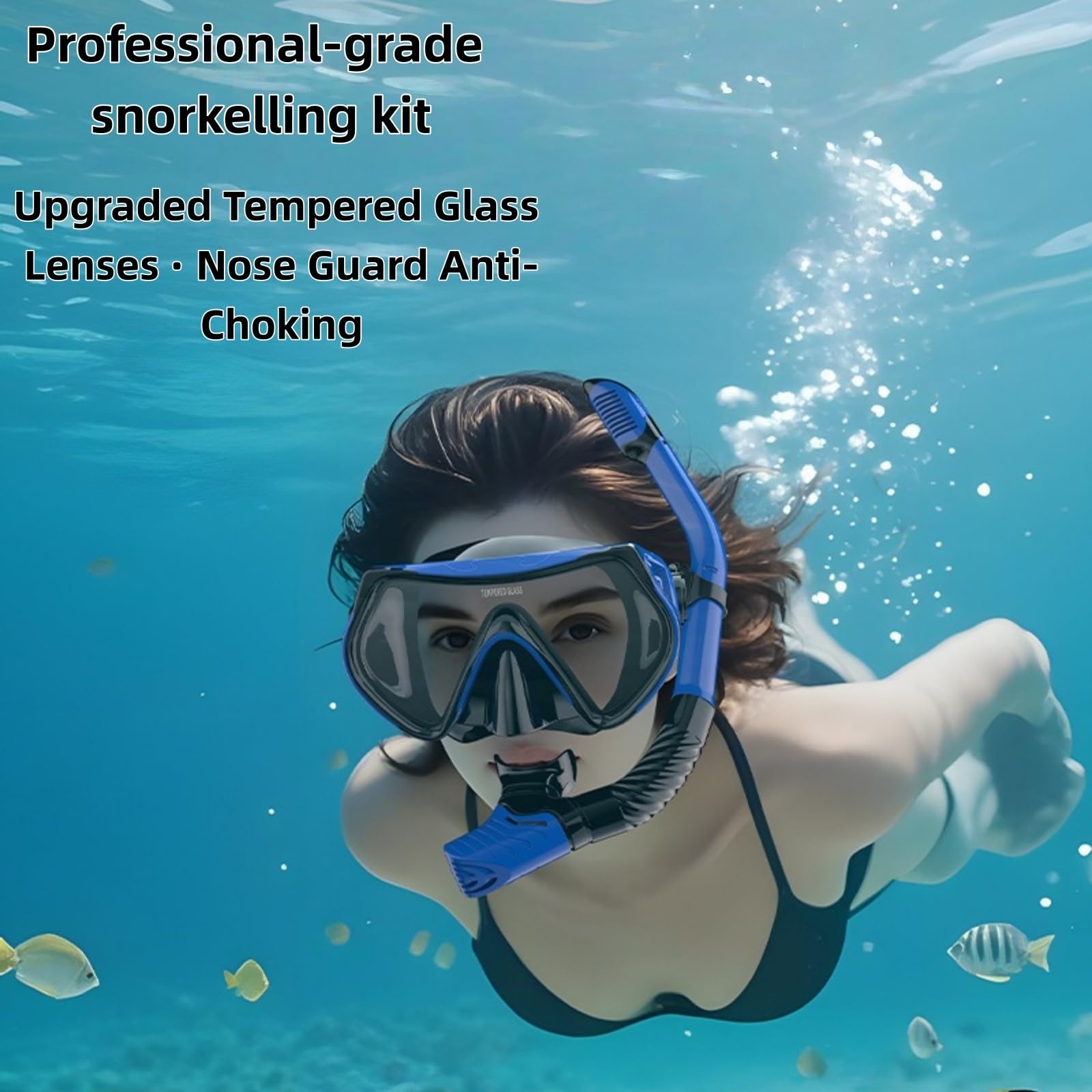 Zestaw do snorkelingu dla dorosłych, sucha fajka z zabezpieczeniem przed zaparowaniem i wyposażeniem do snorkelingu, panoramiczna widoczność i łatwe oddychanie, do nurkowania i nurkowania