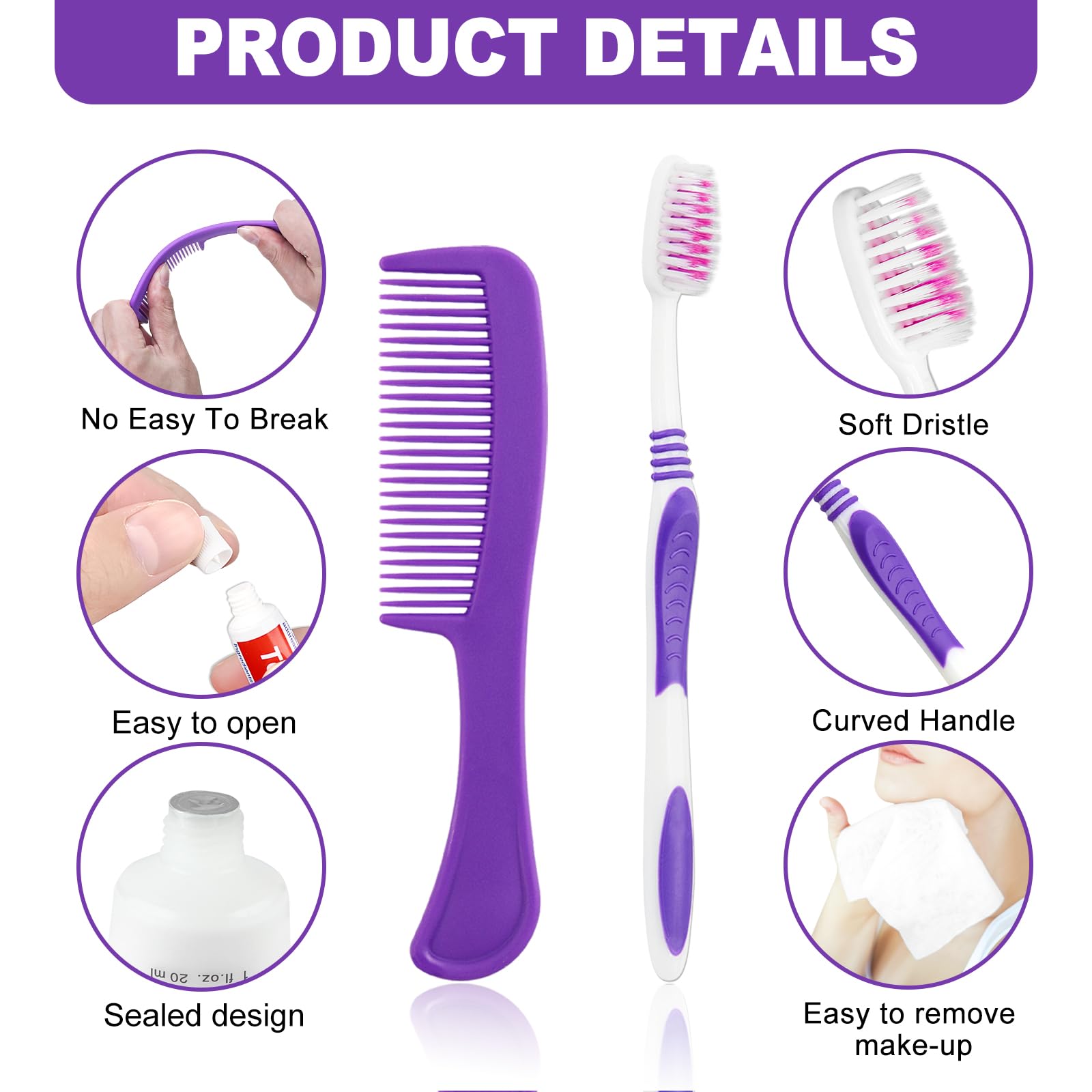 Lot de 10 trousses de toilette de base, emballées individuellement, kit d'hygiène personnelle en vrac, fournitures de soins pour sans-abri, kits pratiques de voyage adaptés pour hôtel, maison, camping