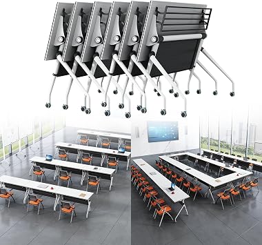 Folding Conference Table,Rolling Meeting Table For Conference Room,Flip Top Mobile Trainning Tables With Wheels,Foldable Conference Room Tables,Rectangle Meeting Seminar Table for Office 8, 53.1in