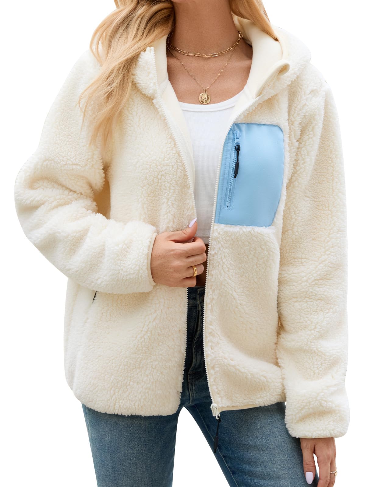 Veste Polaire Femme Hiver Sweat à Capuche Zippé Chaud Blouson Manteau Doublure Manteaux à Capuche Manche Longue Jacket Automne Casual Outwear avec Poches