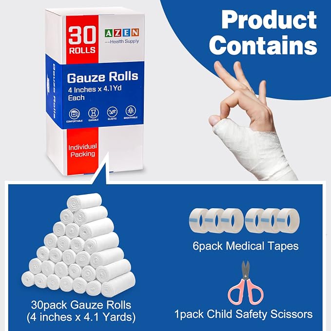 AZEN Rollos de Gasa 30 Pack, 4 in x 4.1 Yards miniatura 2