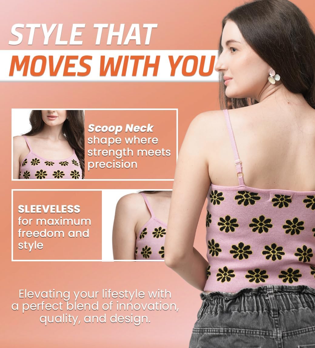 Womens Sleeveless Tank Top in Pink Color Medium Size | Fall Tops for Women with Green Flower Pattern | Front Scoop Neck Tank for Casual Wear, Travel, Brunch & More - Image 4