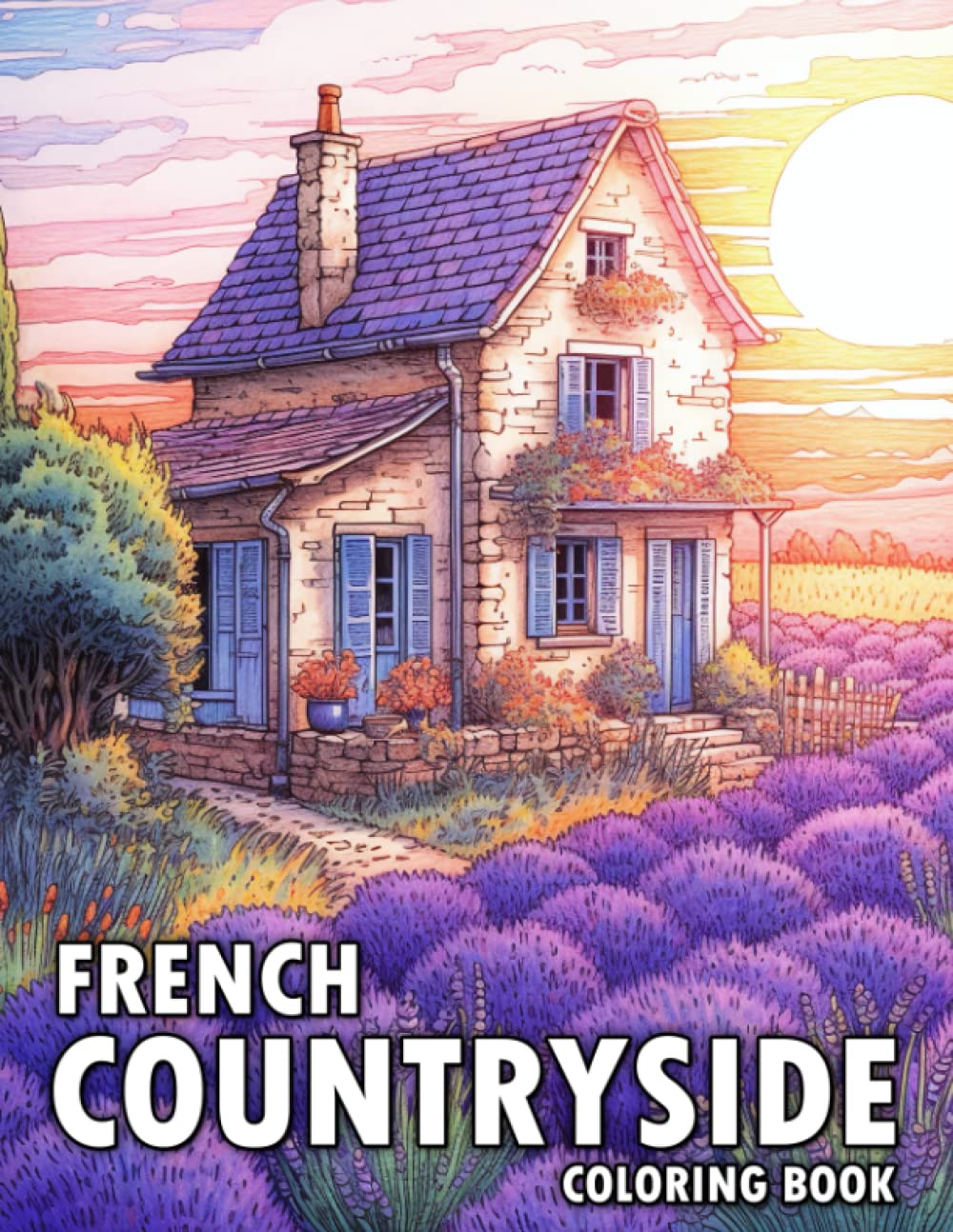 French Countryside Coloring Book: 50 Illustrations of Charming Country Farm, Garden, Town, and Much More