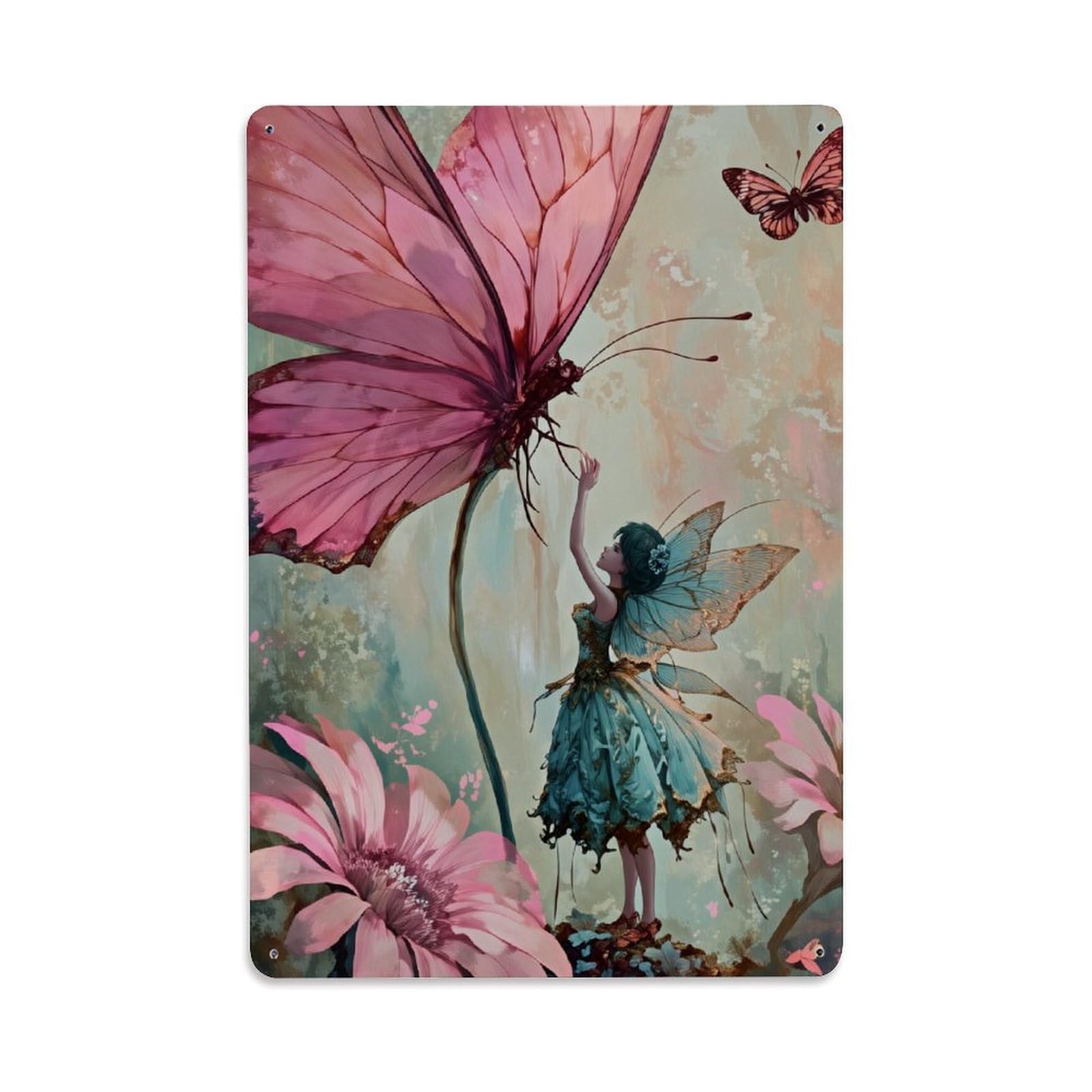 Enderetf Vintage Fairy Butterfly Flower Garden Magic Tin Sign Metal Poster, Home Bar Garage Man Cave Cafe Indoor & Outdoor Wall Decoration 8X12inches