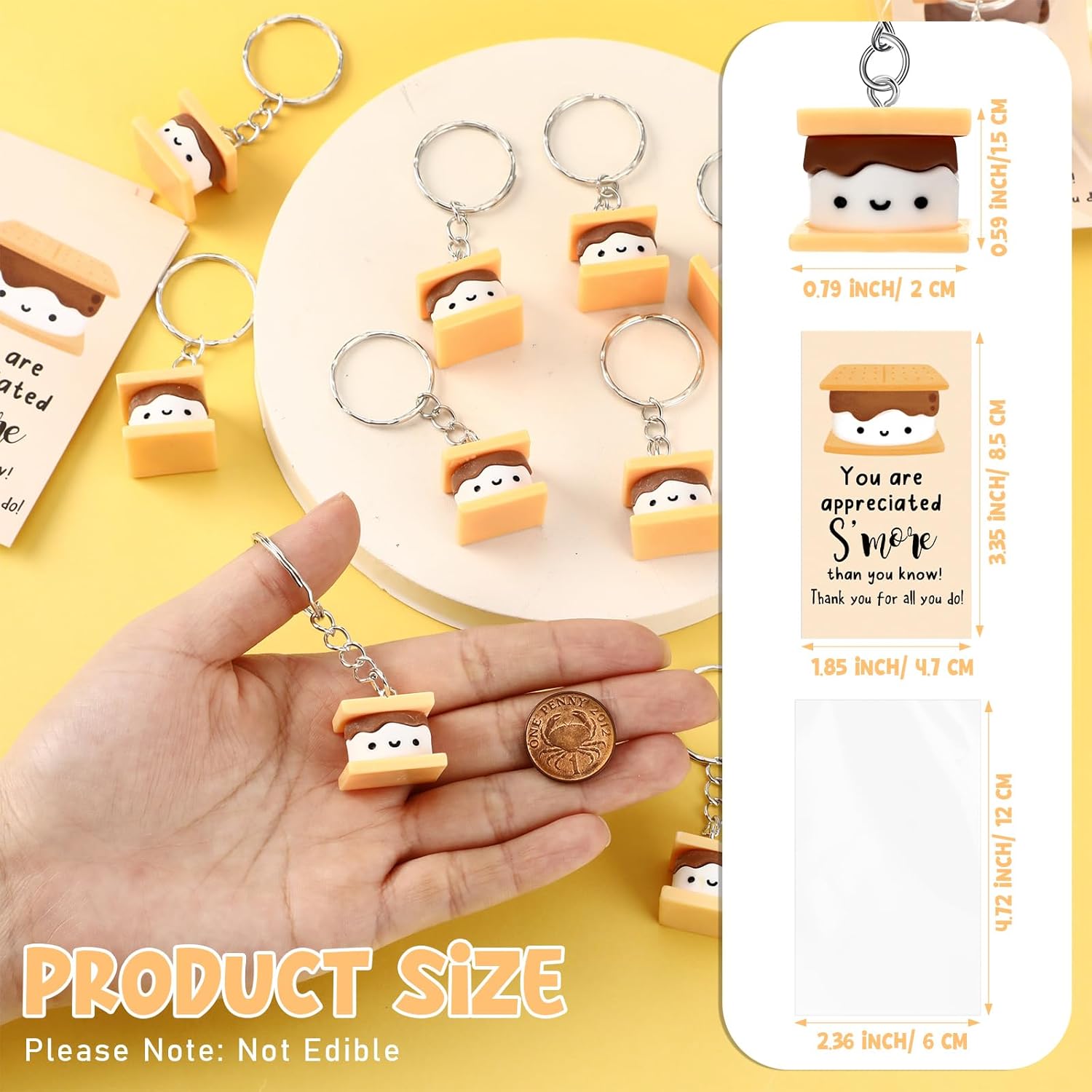 Kigley 100 Sets Inspirational Marshmallow Keychain Bulk Coworkers Gift Mini Smore Card for Social Worker Volunteer Employee Teacher