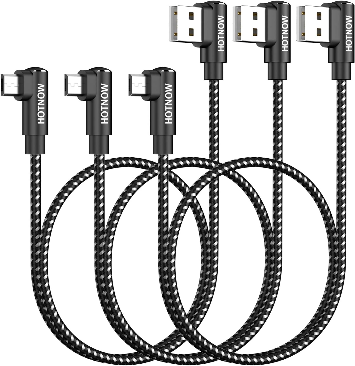 Short Micro USB 90 Degree Cable 50cm 3Pack, 0.5m Right Angle Micro USB Cable Nylon Braided USB2.0 High Speed Fast Charging Cord for Galaxy S7 S6 S5,Power Bank