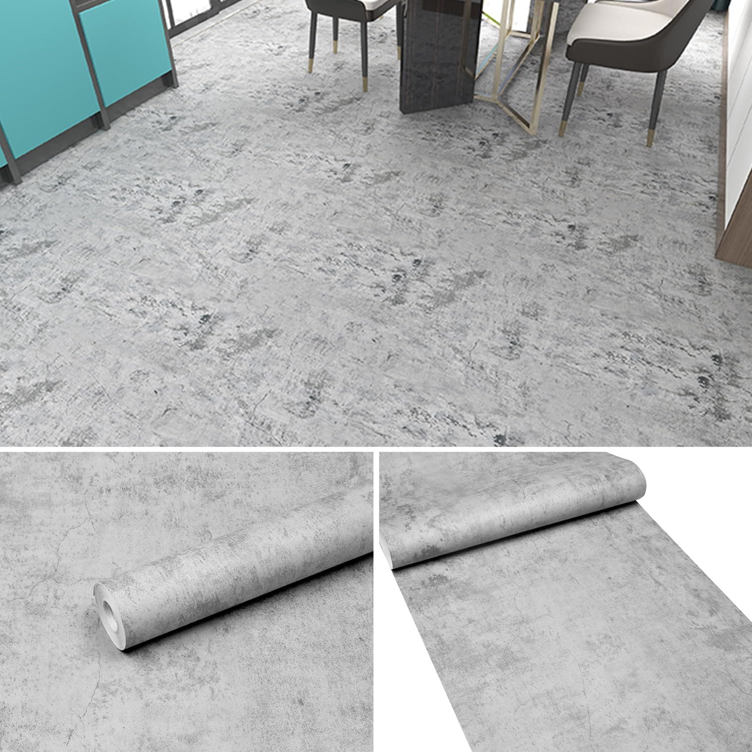 JUGATAMAIBU Peel and Stick Floor Tile,Floor Stickers,Floor Tiles Peel and Stick Waterproof,Kitchen, Living Room (Cement, 11.8" 590)