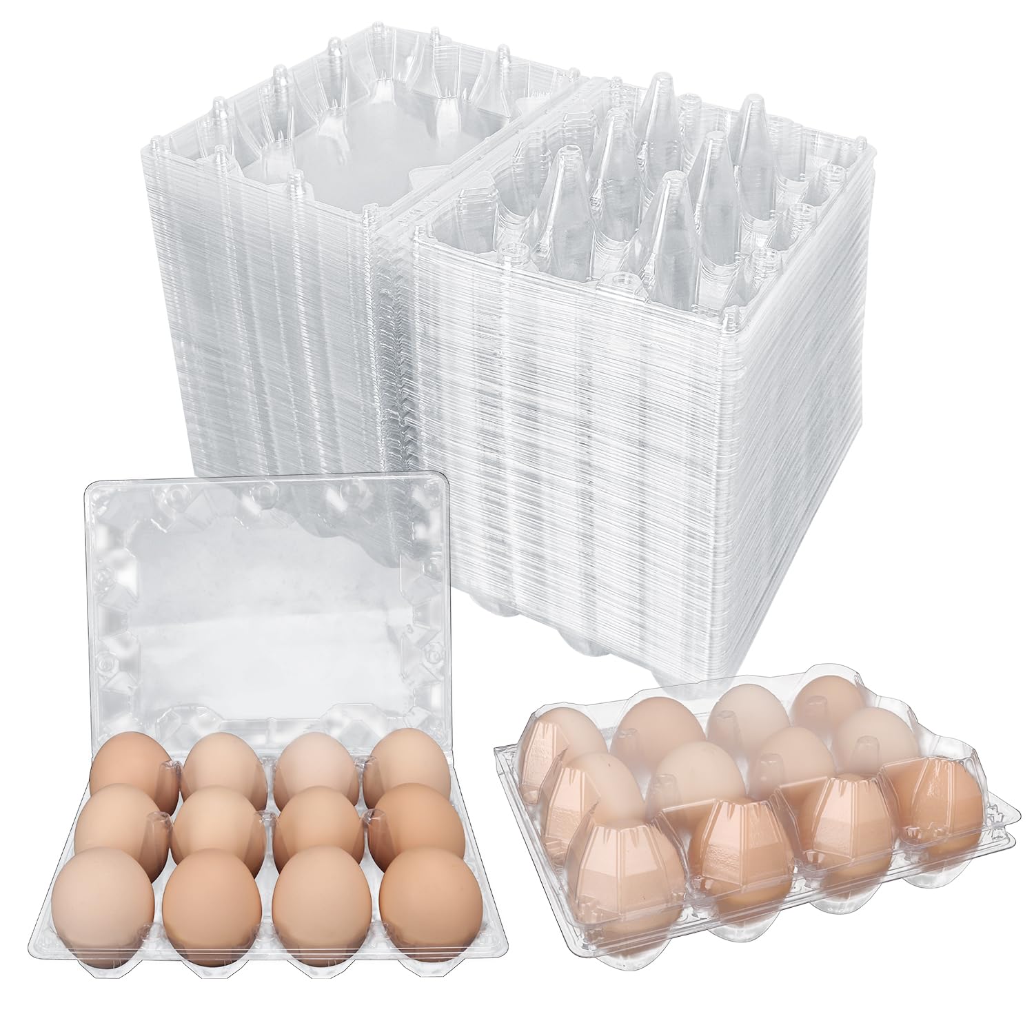 KUKLIPJIM 100 Pack Bulk Egg Cartons, Clear Plastic Chicken Egg Holders, Egg Tray Carton Holder for Home & Kitchen, Farm & Market Use, An Eco-Friendly