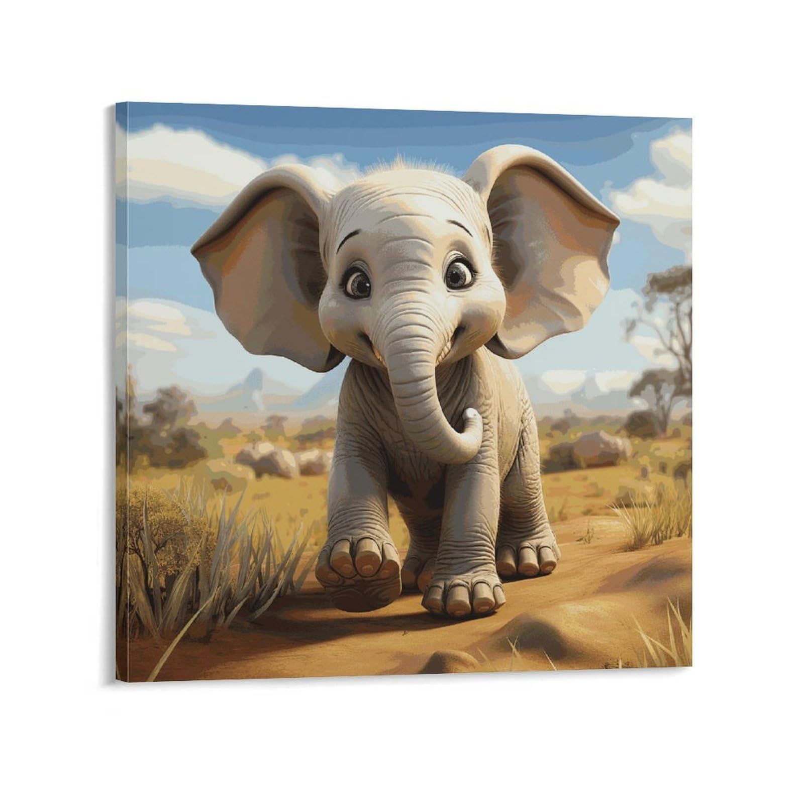 Cartoon Elephant Canvas Wall Art for Bedroom 24x24inch(60x60cm) Canvas Prints Artwork for Walls Modern Picture Artwork Painting for Living Room Aesthetic Wall Paintings for Bathroom Kitchen Office Dec