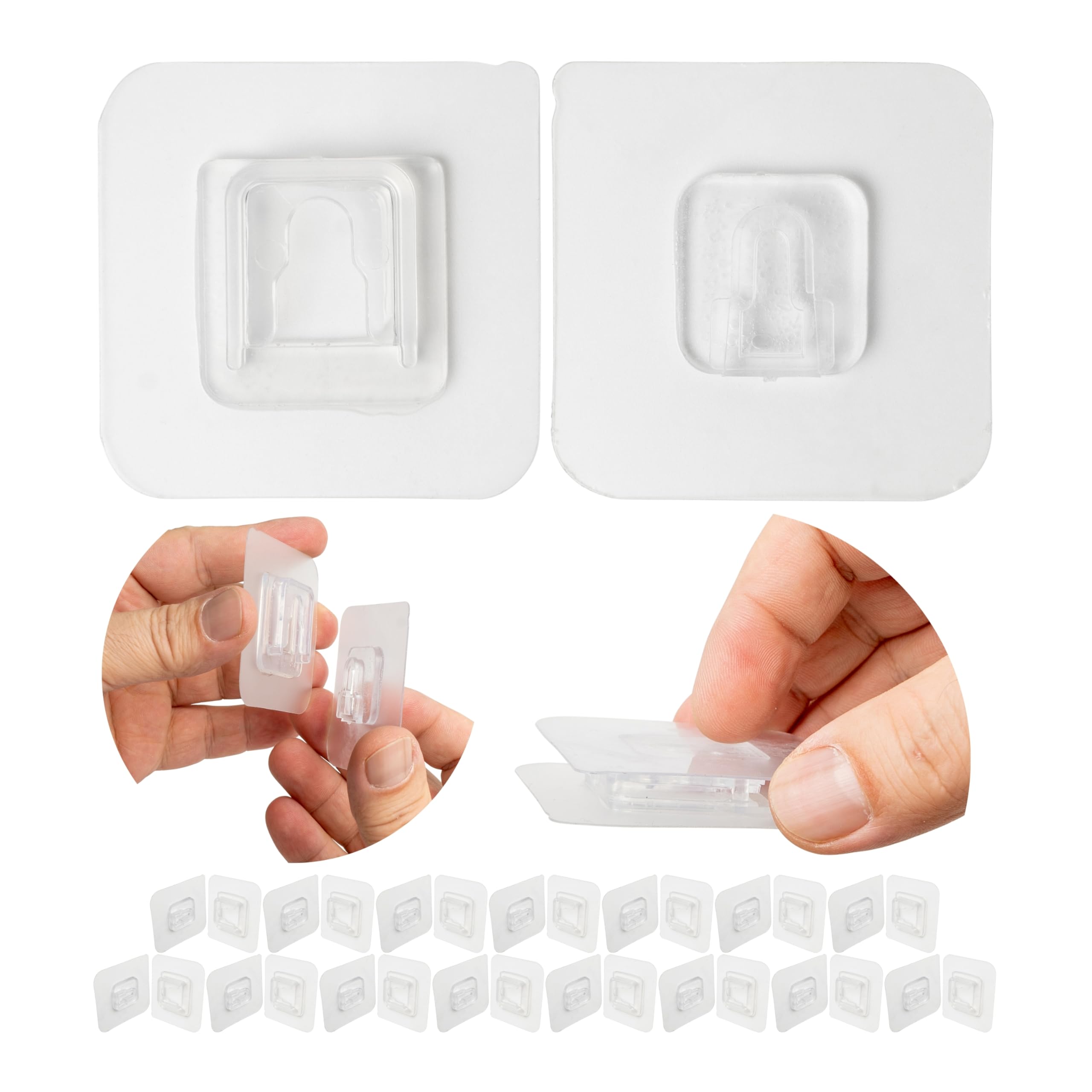 Ganci Adesivi Trasparenti, 16 coppi, 60 x 60 mm, Gancio multiuso per aderire a porte e pareti in bagni, cucine, garage, decorazioni, portasciugamani autoadesivo, Ganci adesivi parete, gancio fissaggio