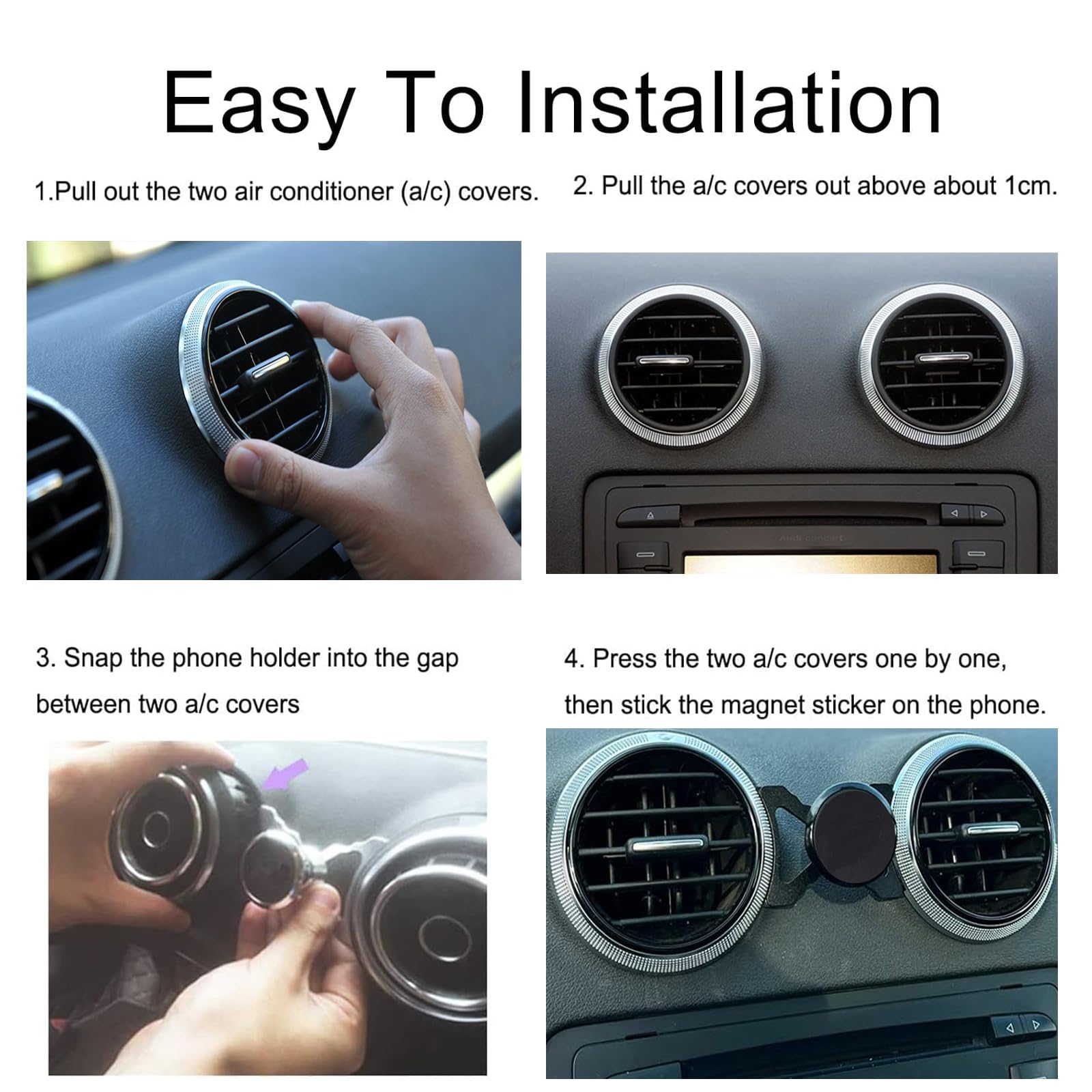 MICMXMO Supporto Magnetico per Auto per Audi A3/S3 8V, Prese d'aria Rotanti a 360 Gradi, Compatibile con Smartphone, GPS e Tablet, Nero