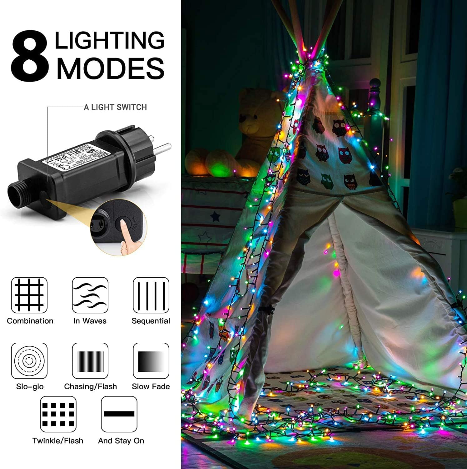1000LED 100M Luci Natale Esterno, Stringa Luci Colorate 8 Modalità | Catena Luminosa Decorative IP44 Impermeabile per Albero Natale Giardino Interno Camere Letto Festa, Filo Verde