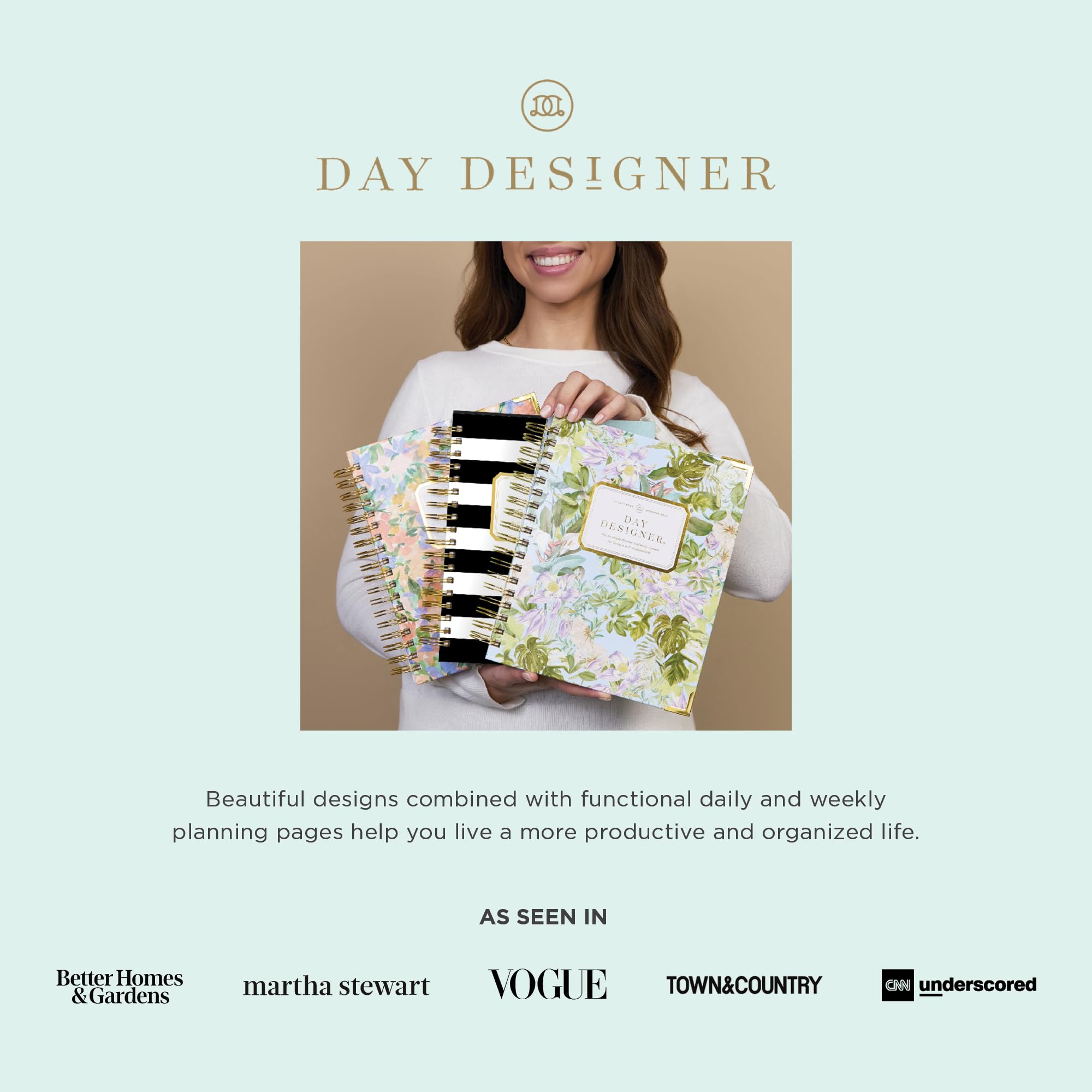 Day Designer Agenda settimanale 2026, di alta qualità, per un'organizzazione elegante, combina calendari settimanali e mensili, programma giornaliero, pagine per appunti, impostazione obiettivi