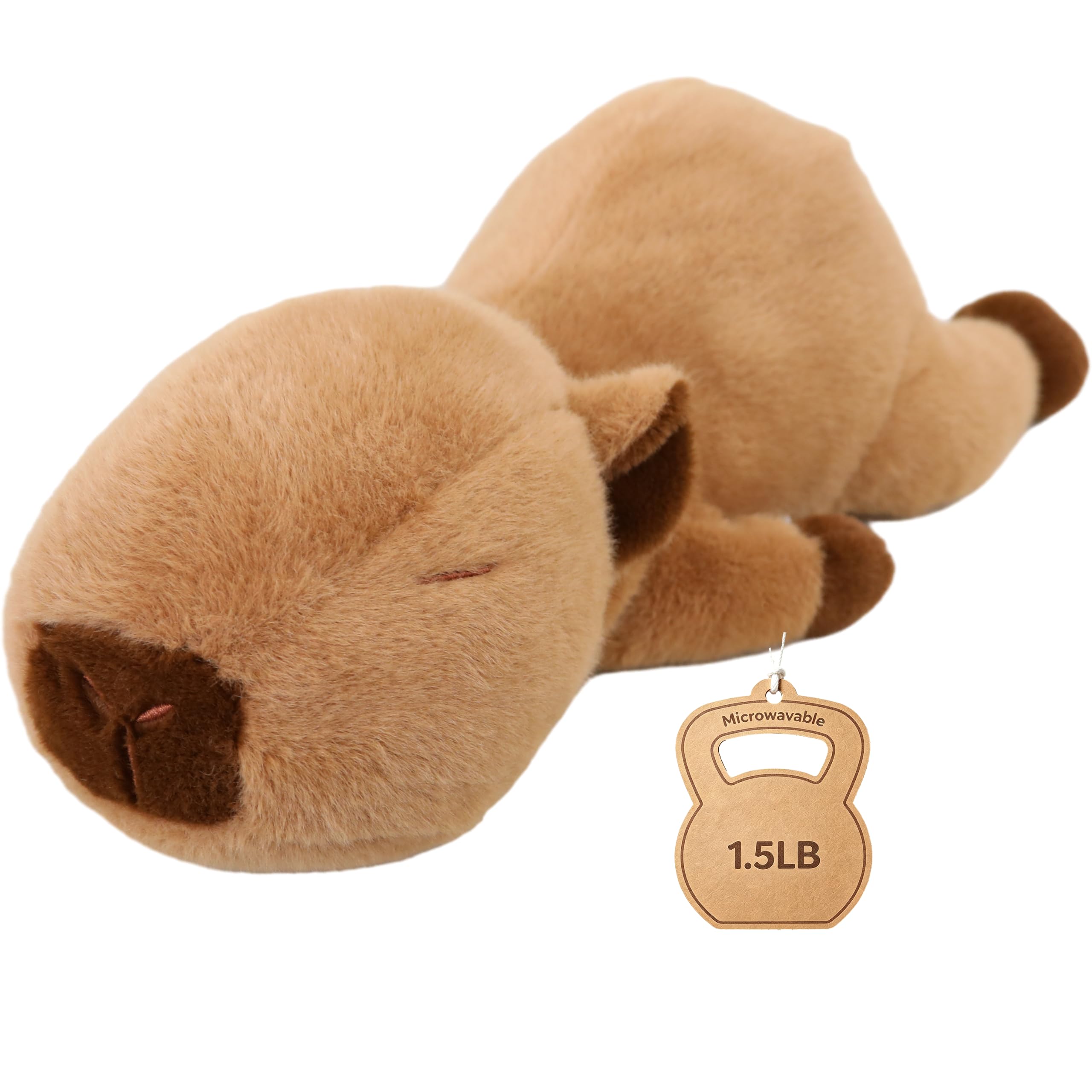TONGSONG Weighted & Heated Capybara Stuffed Animal, 13.8 Inch Lying Plush Toy with Flaxseed Filling, Soft Capybara Weighted Pillow, Cozy Gift for Kids Adults 1.5lb