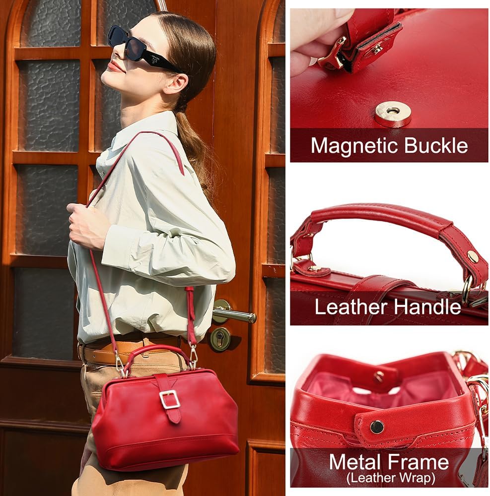 CONTACTS Genuine Leather Doctor Bag for Women Top Handle Purse Satchel Handbag Vintage Shoulder Bag