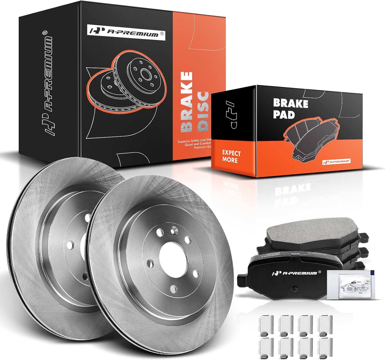 A-Premium 13.58 inch (345mm) Rear Vented Disc Brake Rotors + Ceramic Pads kit Compatible with Select Lincoln and Ford Models - MKS 2013-2016, MKT, Explorer/Flex 2015-2019, 6-PC Set