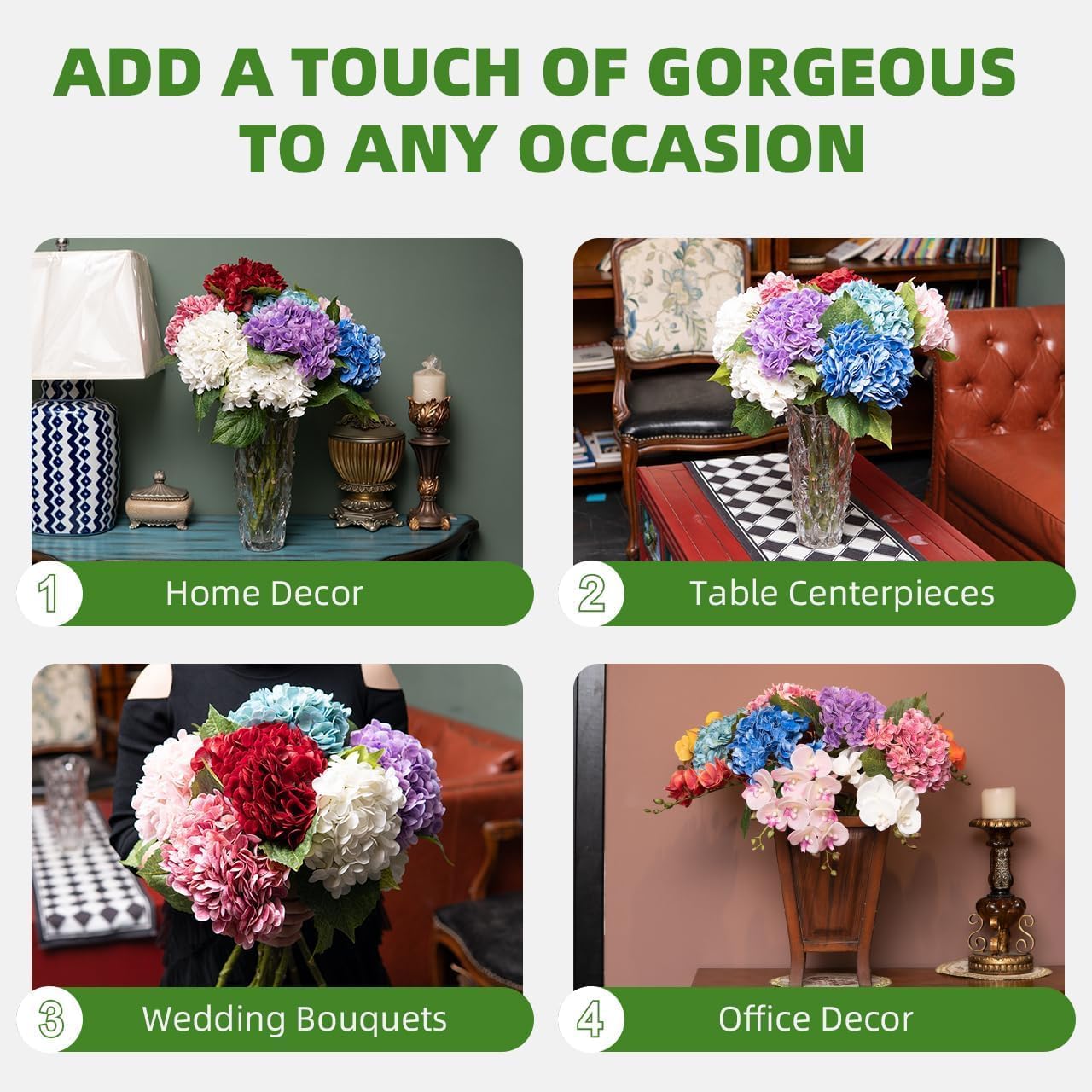 CXGS Artificial Hydrangea Flower 5PCS 21.7 inch Real Touch Faux Flowers Large White Fake Flower DIY Bouquet Hydrangeas with Long Stem for Home Party Wedding Centerpieces Decor